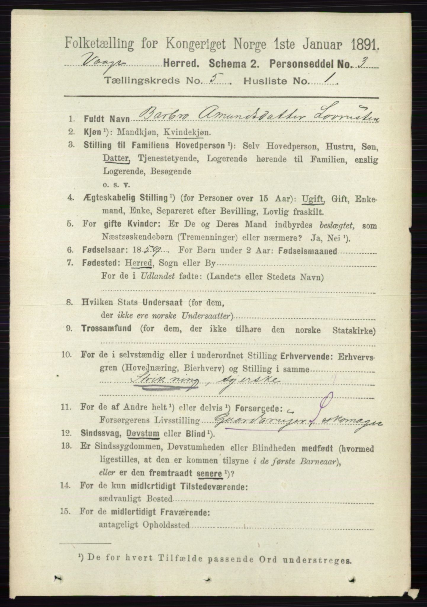 RA, 1891 census for 0515 Vågå, 1891, p. 3349