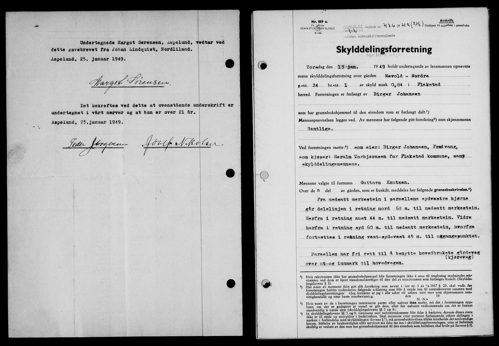 Lofoten sorenskriveri, SAT/A-0017/1/2/2C/L0020a: Mortgage book no. 20a, 1948-1949, Diary no: : 476/1949