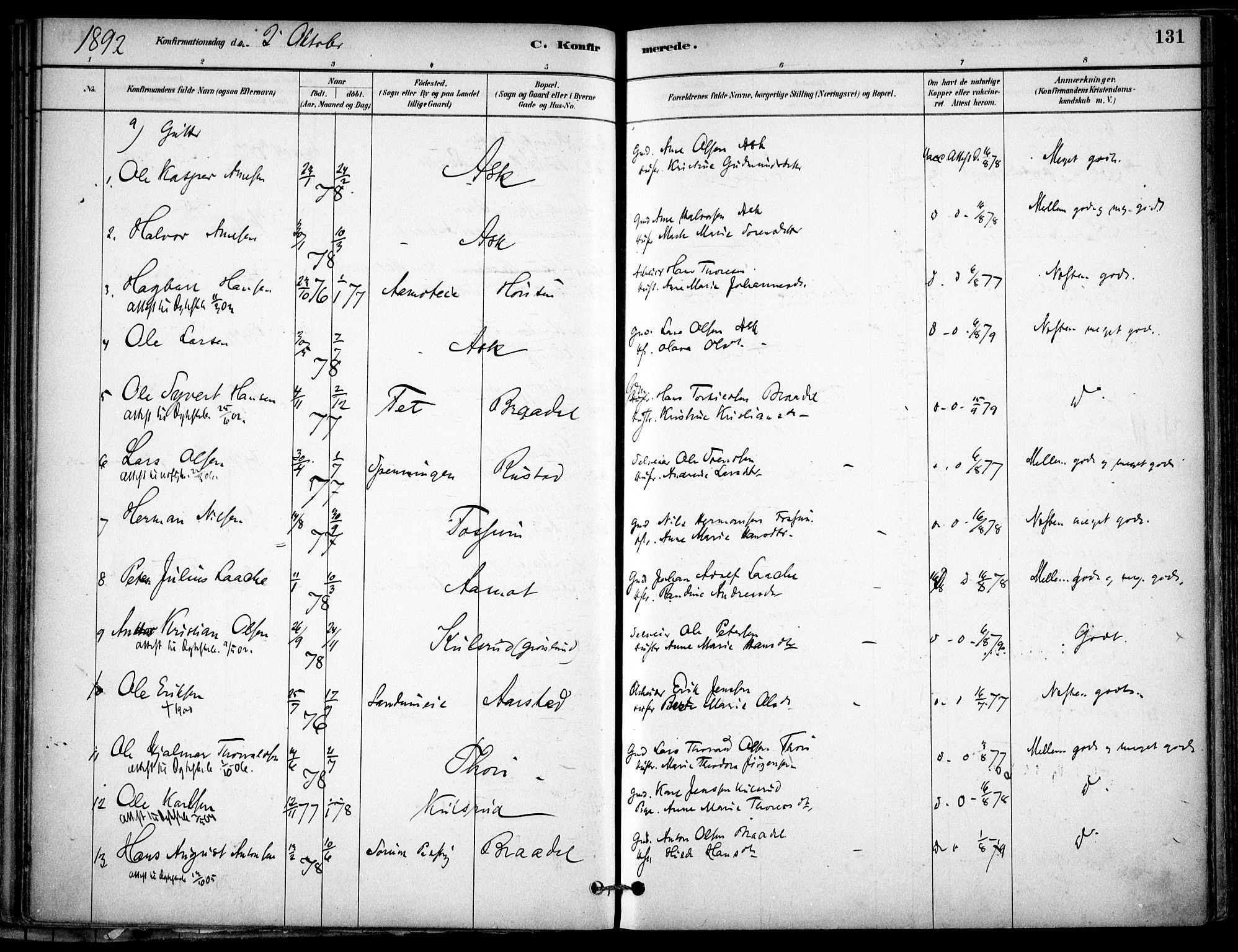 Gjerdrum prestekontor Kirkebøker, AV/SAO-A-10412b/F/Fb/L0001: Parish register (official) no. II 1, 1881-1921, p. 131