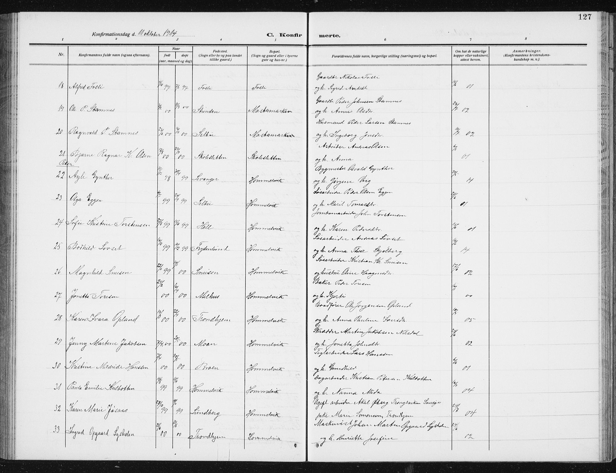 Ministerialprotokoller, klokkerbøker og fødselsregistre - Sør-Trøndelag, SAT/A-1456/617/L0431: Parish register (copy) no. 617C02, 1910-1936, p. 127