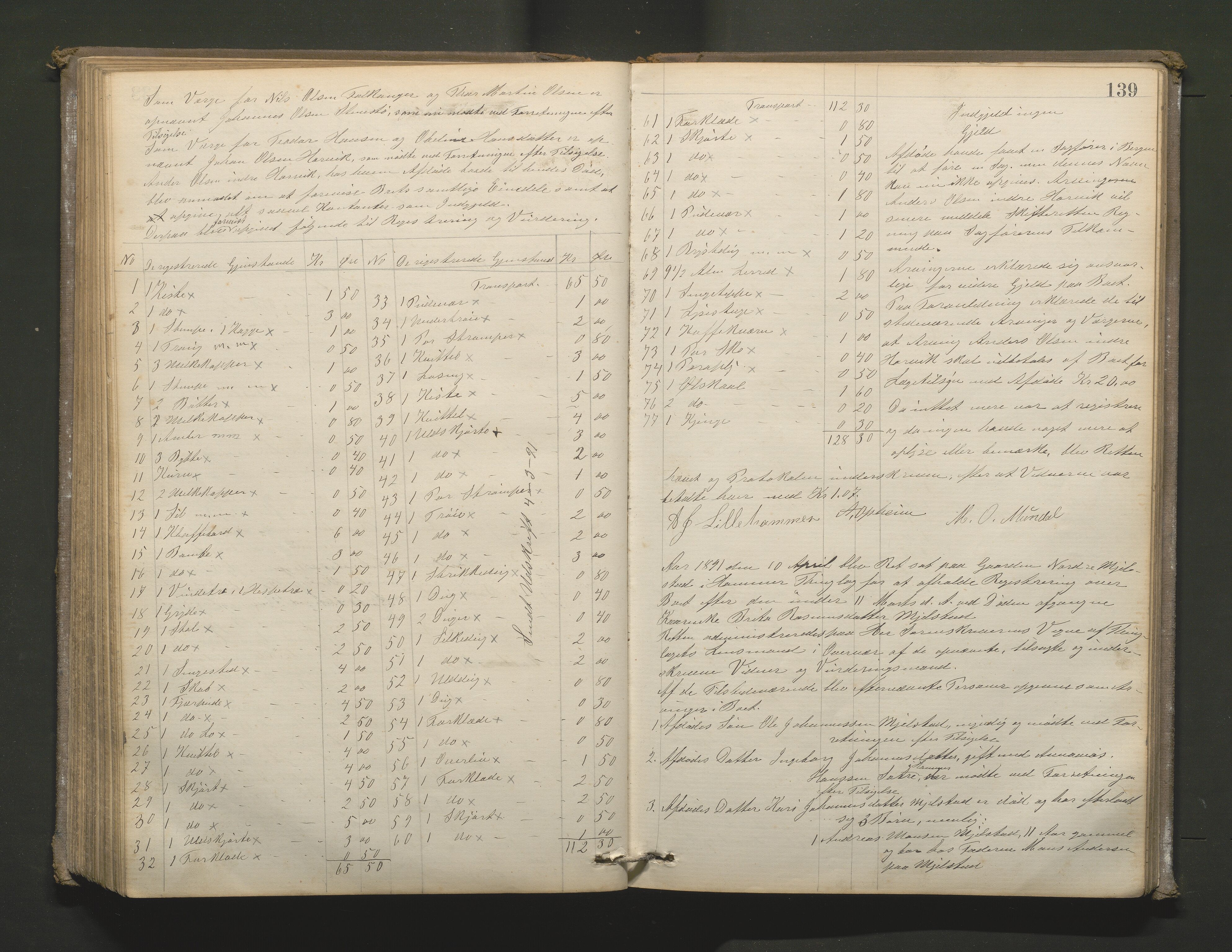 Lensmannen i Hamre, SAB/A-32601/0006/L0001: Registreringsprotokoll, 1881-1896, p. 138b-139a