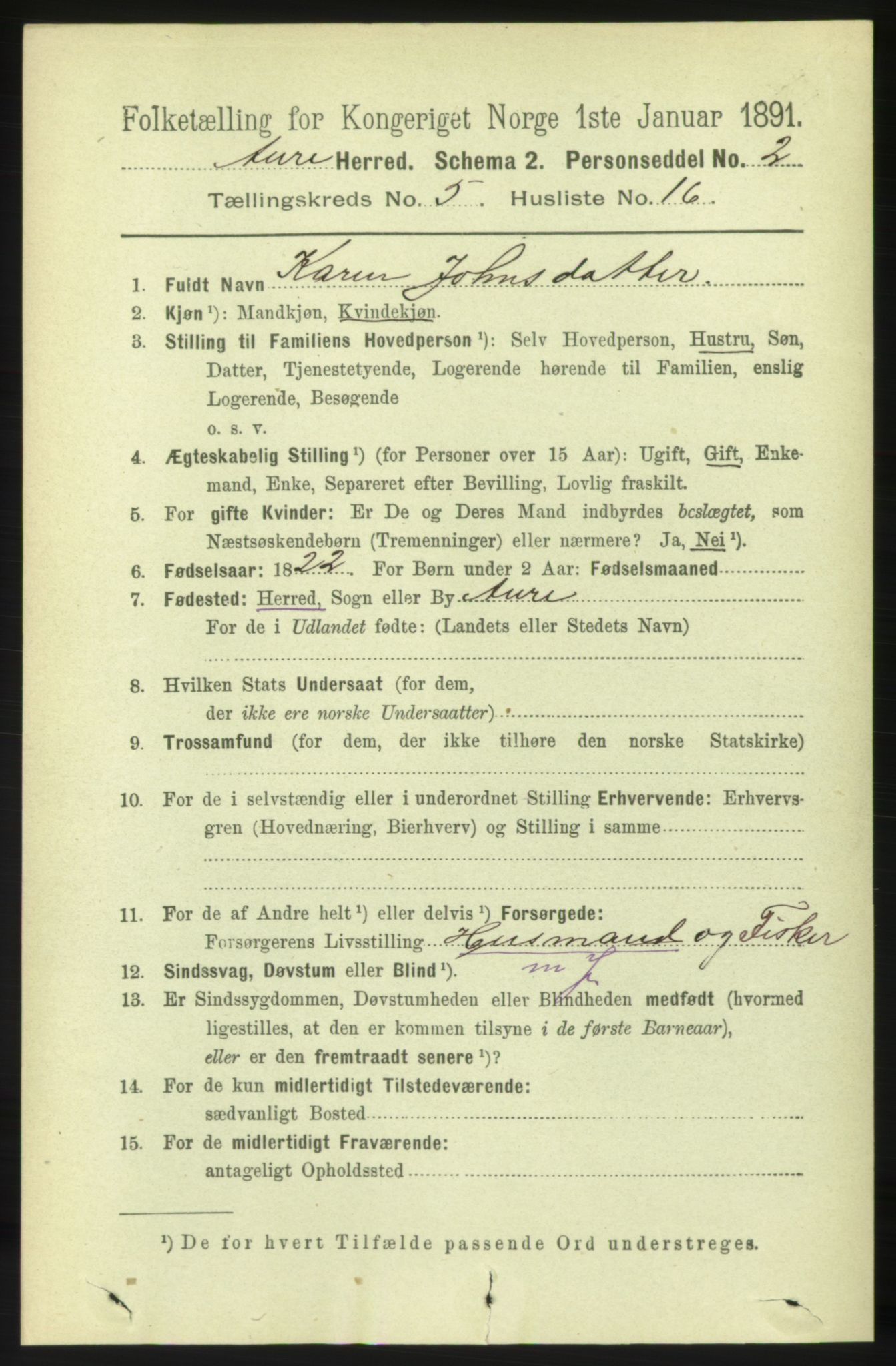 RA, 1891 census for 1569 Aure, 1891, p. 2830