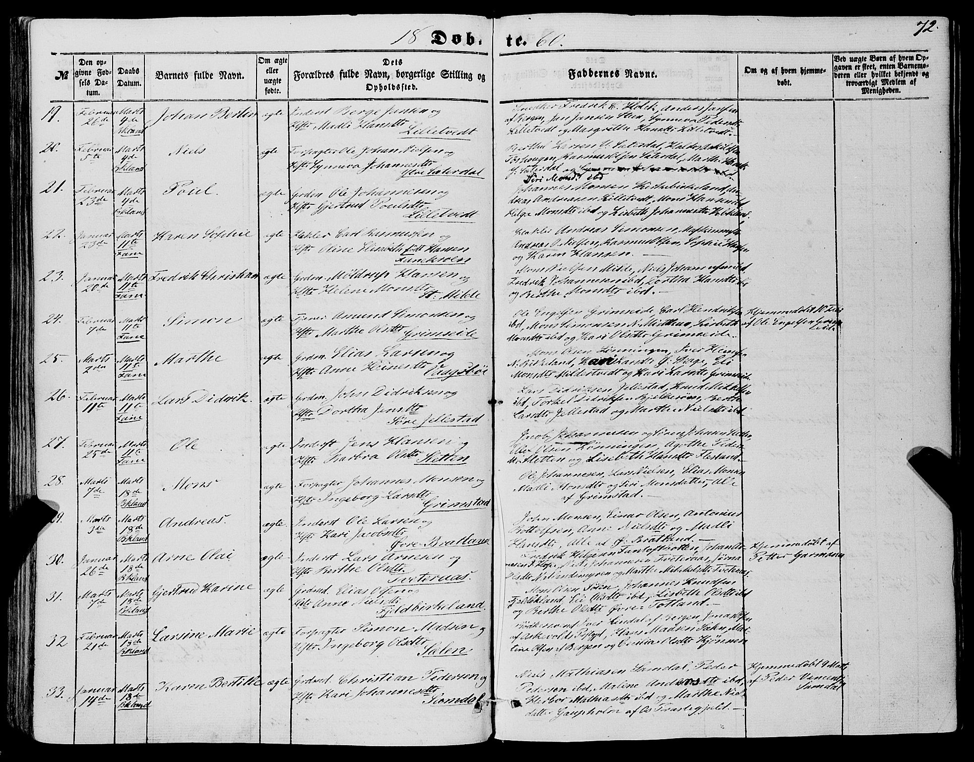 Fana Sokneprestembete, AV/SAB-A-75101/H/Haa/Haaa/L0011: Parish register (official) no. A 11, 1851-1862, p. 72