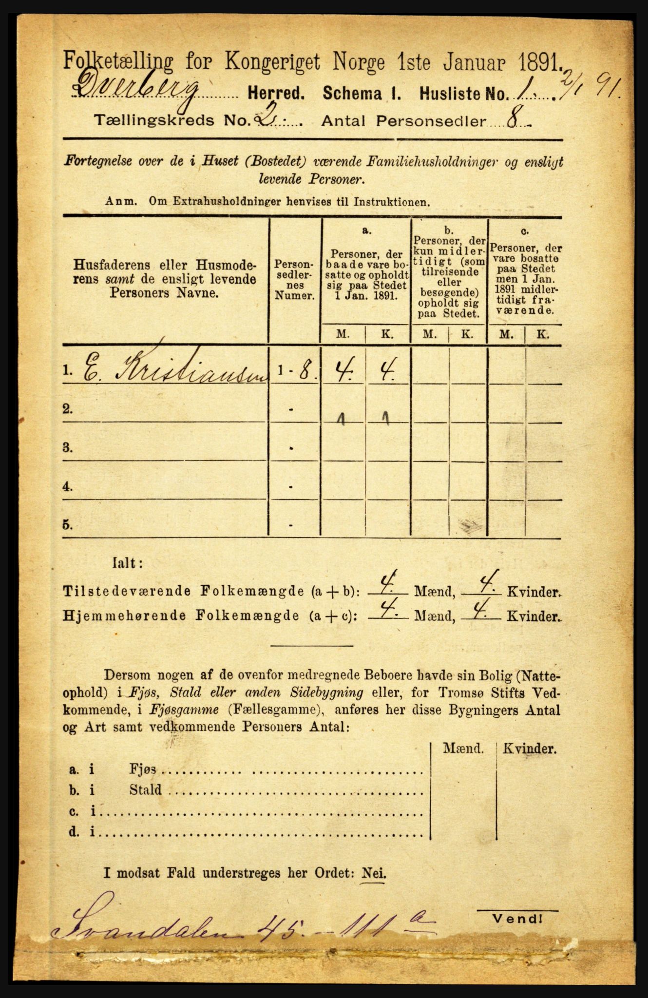 RA, 1891 census for 1872 Dverberg, 1891, p. 578