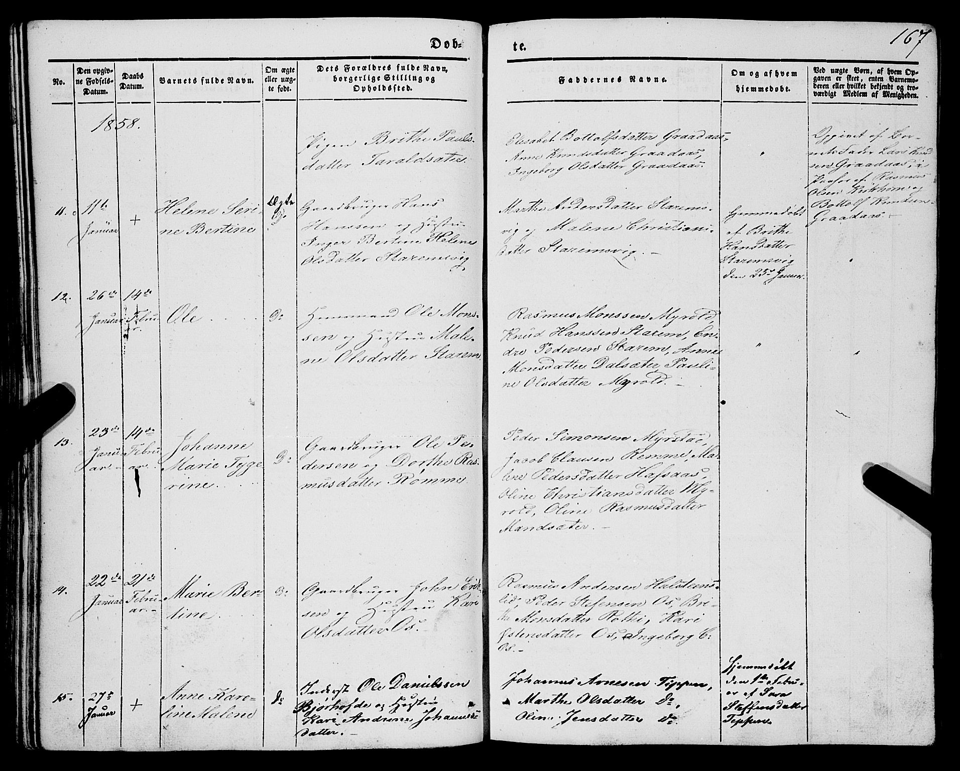 Eid sokneprestembete, AV/SAB-A-82301/H/Haa/Haaa/L0007: Parish register (official) no. A 7, 1844-1858, p. 167