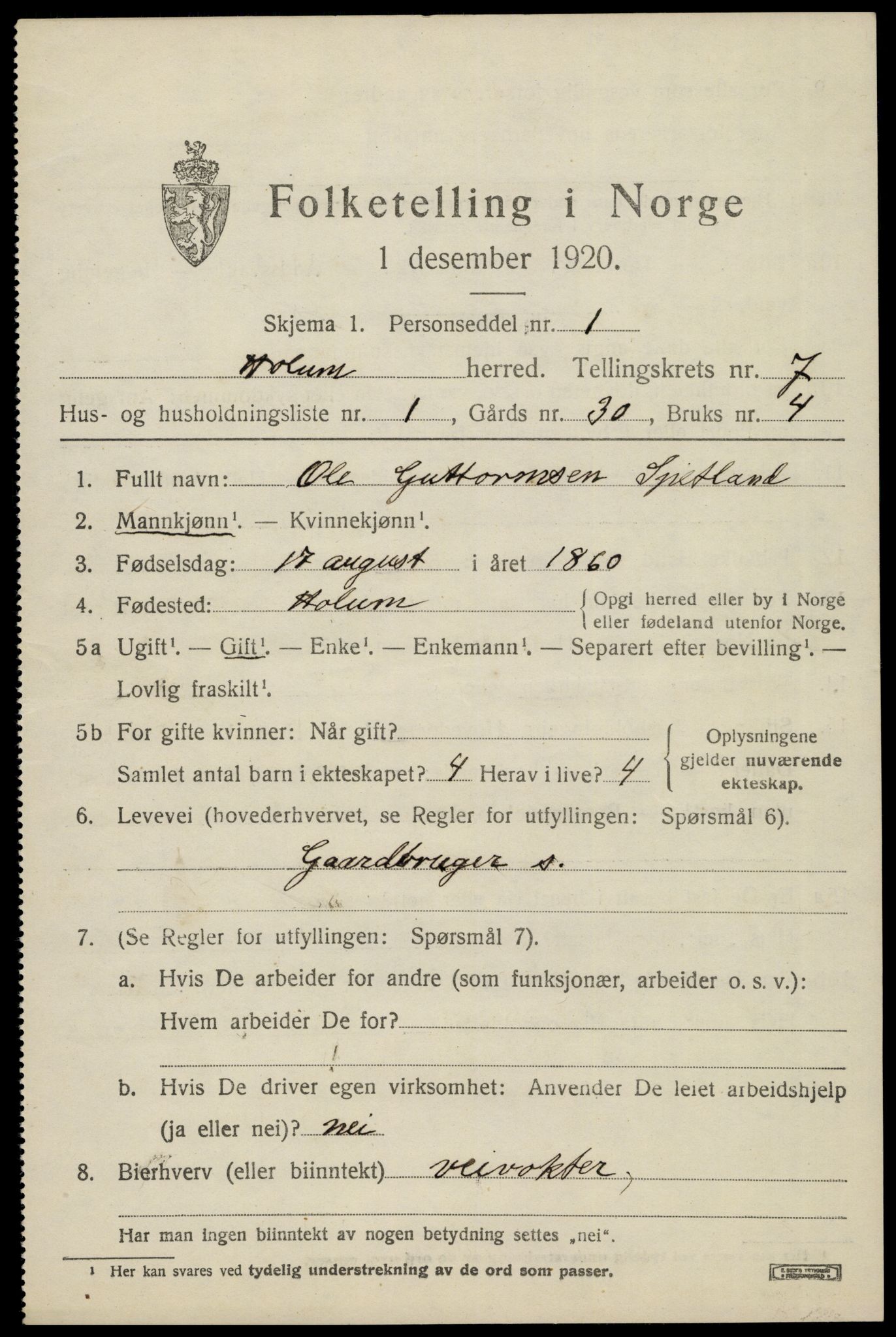 SAK, 1920 census for Holum, 1920, p. 2399