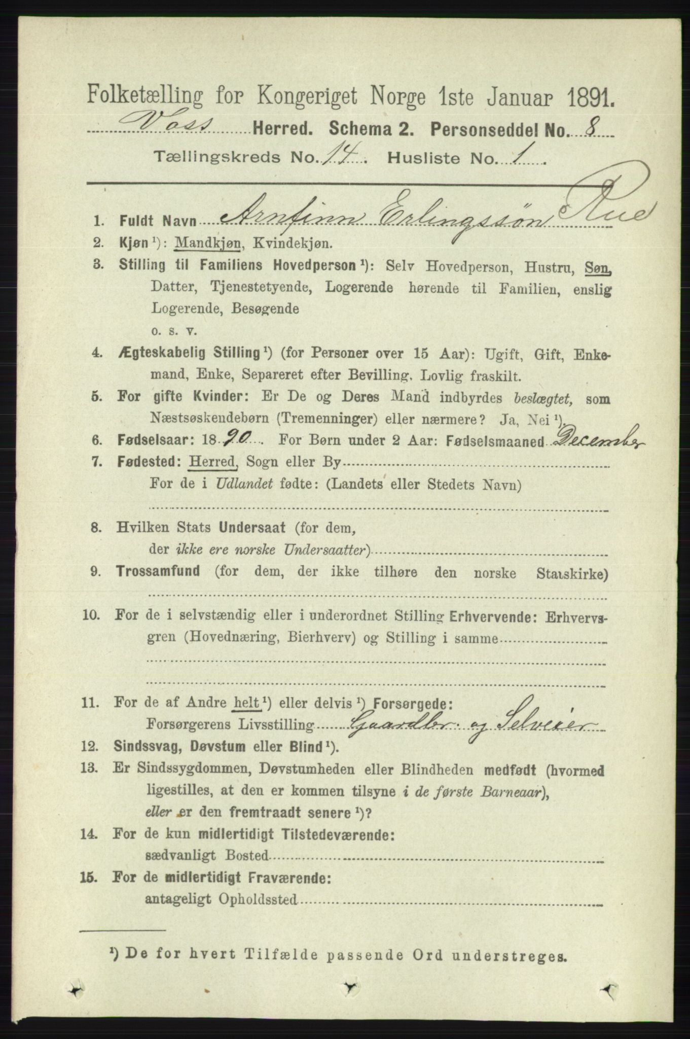 RA, 1891 census for 1235 Voss, 1891, p. 7264