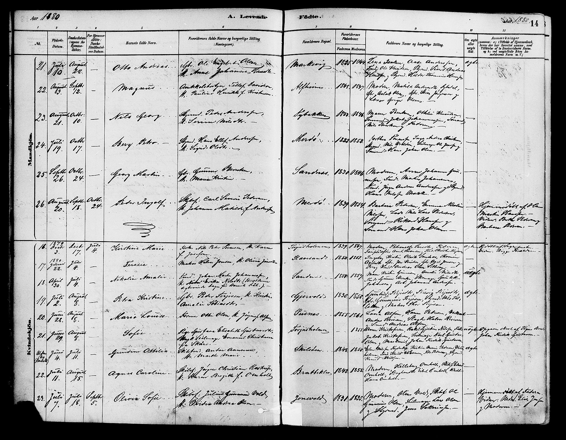 Tromøy sokneprestkontor, AV/SAK-1111-0041/F/Fa/L0009: Parish register (official) no. A 9, 1878-1896, p. 14