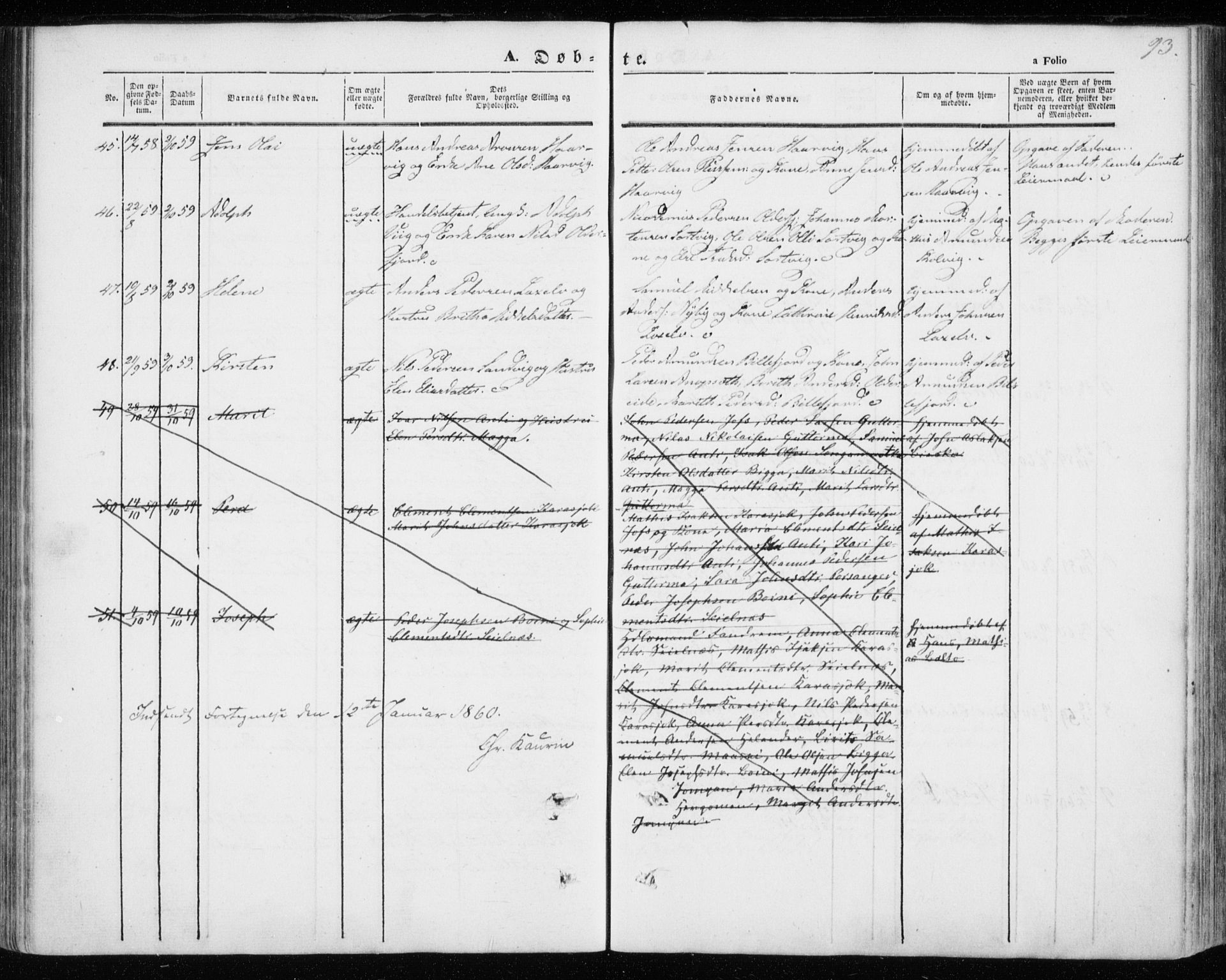 Kistrand/Porsanger sokneprestembete, SATØ/S-1351/H/Ha/L0004.kirke: Parish register (official) no. 4, 1843-1860, p. 93