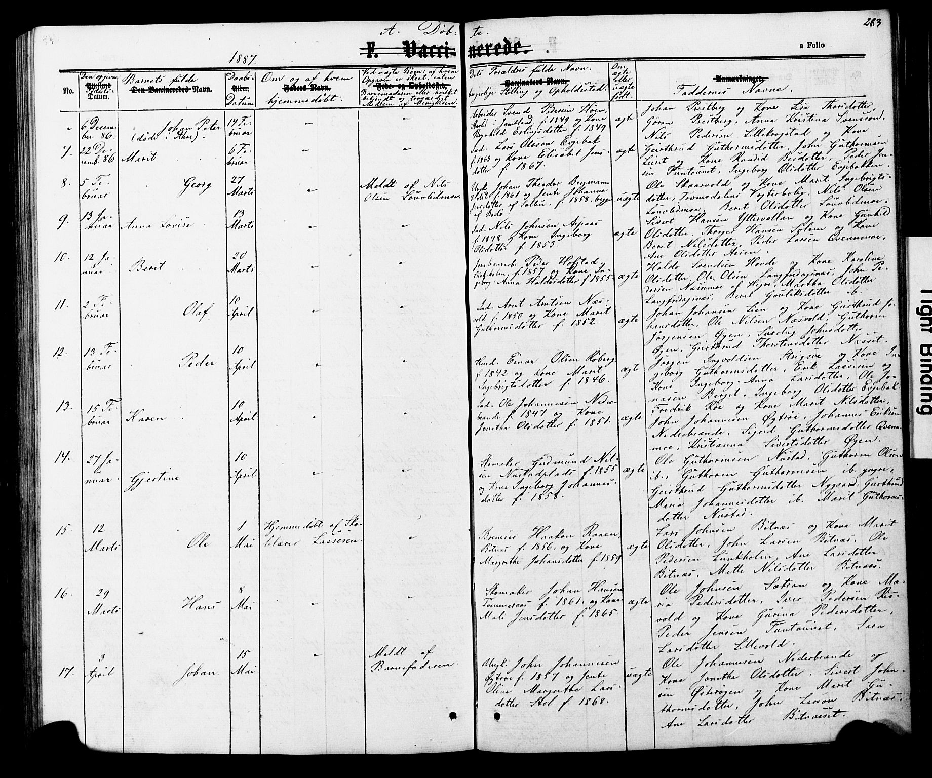 Ministerialprotokoller, klokkerbøker og fødselsregistre - Nord-Trøndelag, SAT/A-1458/706/L0049: Parish register (copy) no. 706C01, 1864-1895, p. 283