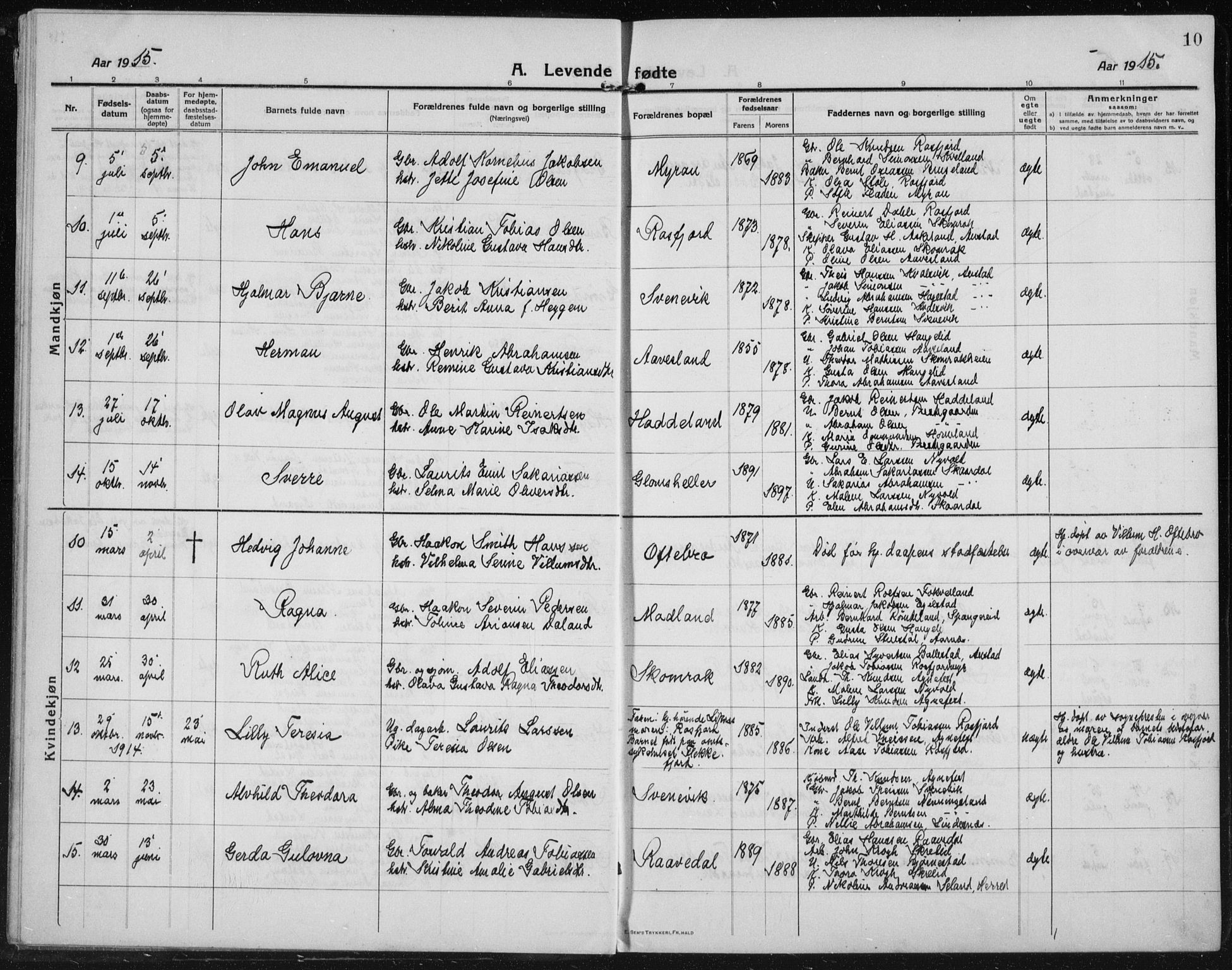 Lyngdal sokneprestkontor, AV/SAK-1111-0029/F/Fb/Fbc/L0006: Parish register (copy) no. B 6, 1914-1934, p. 10