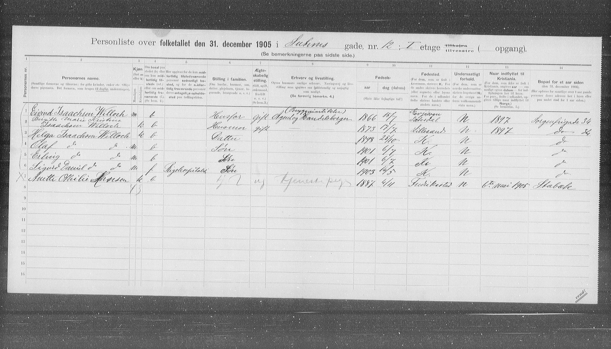 OBA, Municipal Census 1905 for Kristiania, 1905, p. 54764