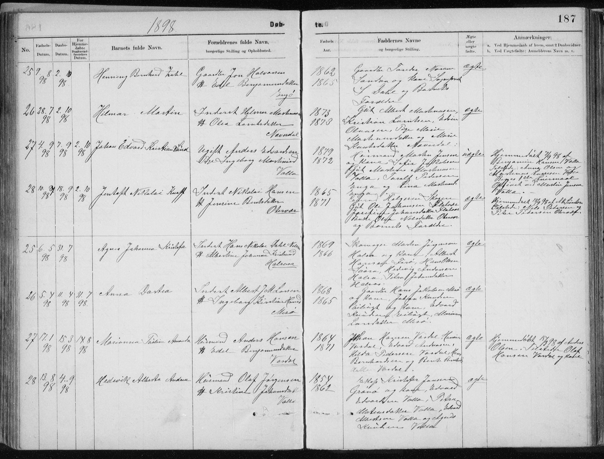 Ministerialprotokoller, klokkerbøker og fødselsregistre - Nordland, AV/SAT-A-1459/843/L0636: Parish register (copy) no. 843C05, 1884-1909, p. 187