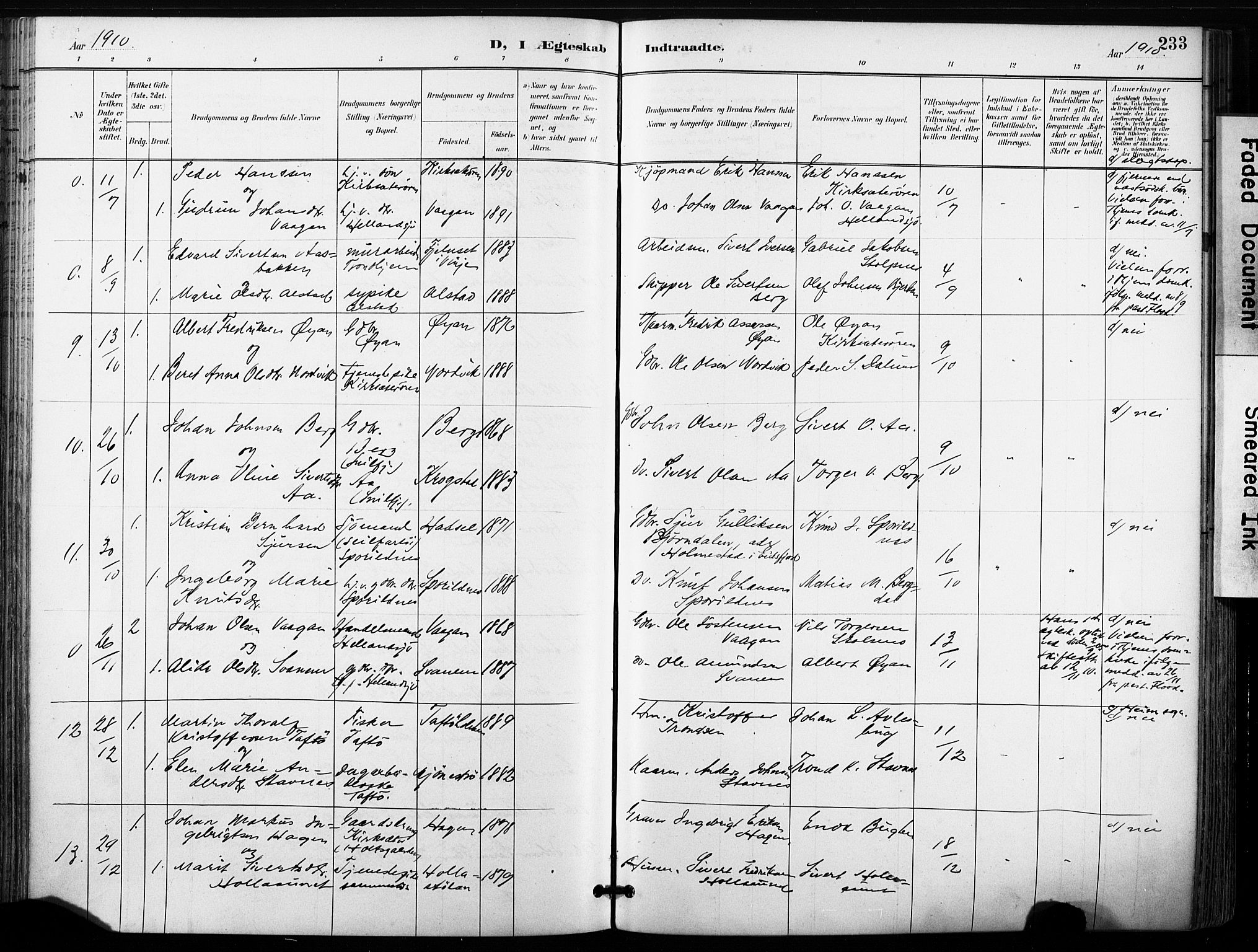 Ministerialprotokoller, klokkerbøker og fødselsregistre - Sør-Trøndelag, SAT/A-1456/630/L0497: Parish register (official) no. 630A10, 1896-1910, p. 233