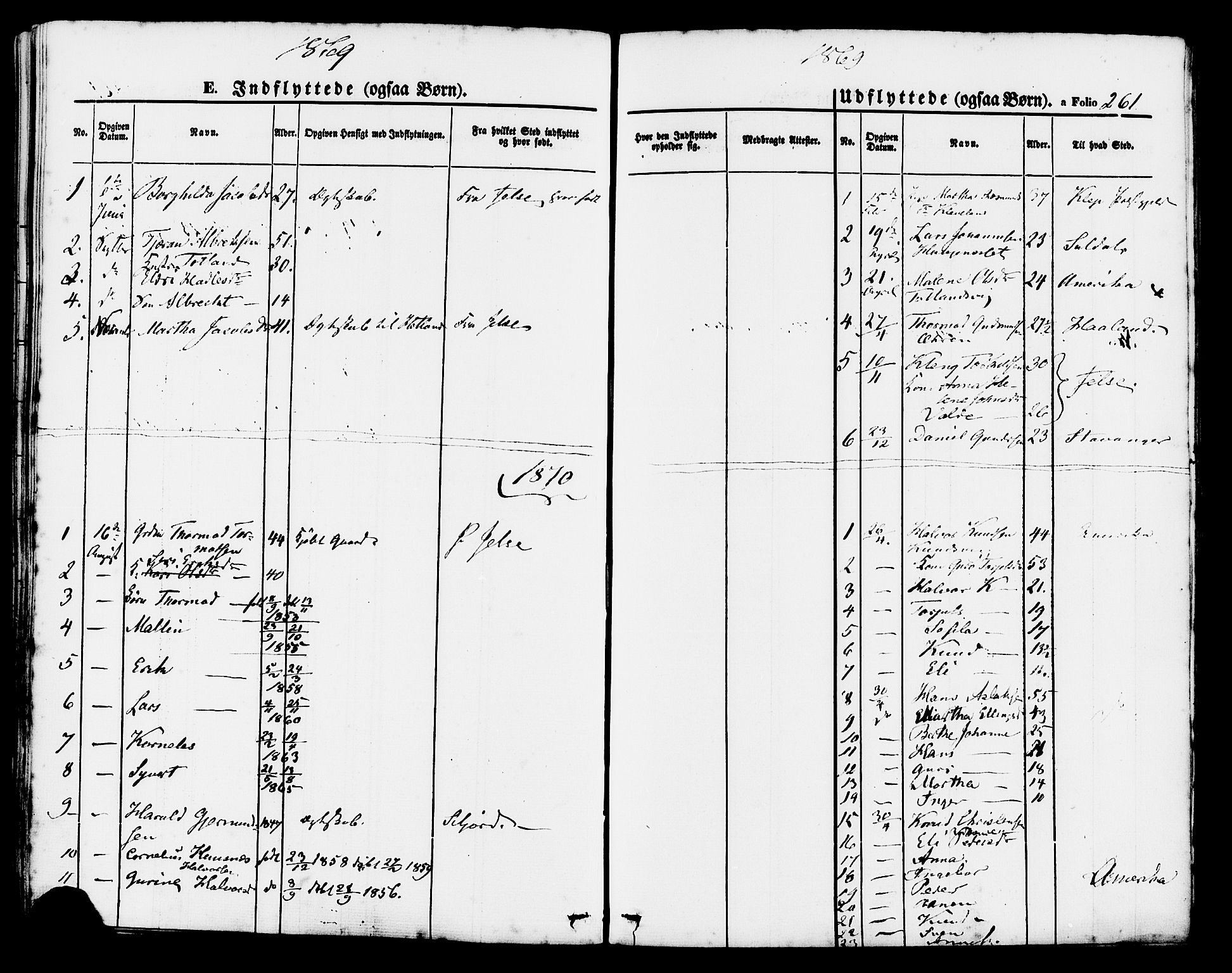 Hjelmeland sokneprestkontor, AV/SAST-A-101843/01/IV/L0011: Parish register (official) no. A 11, 1861-1878, p. 261