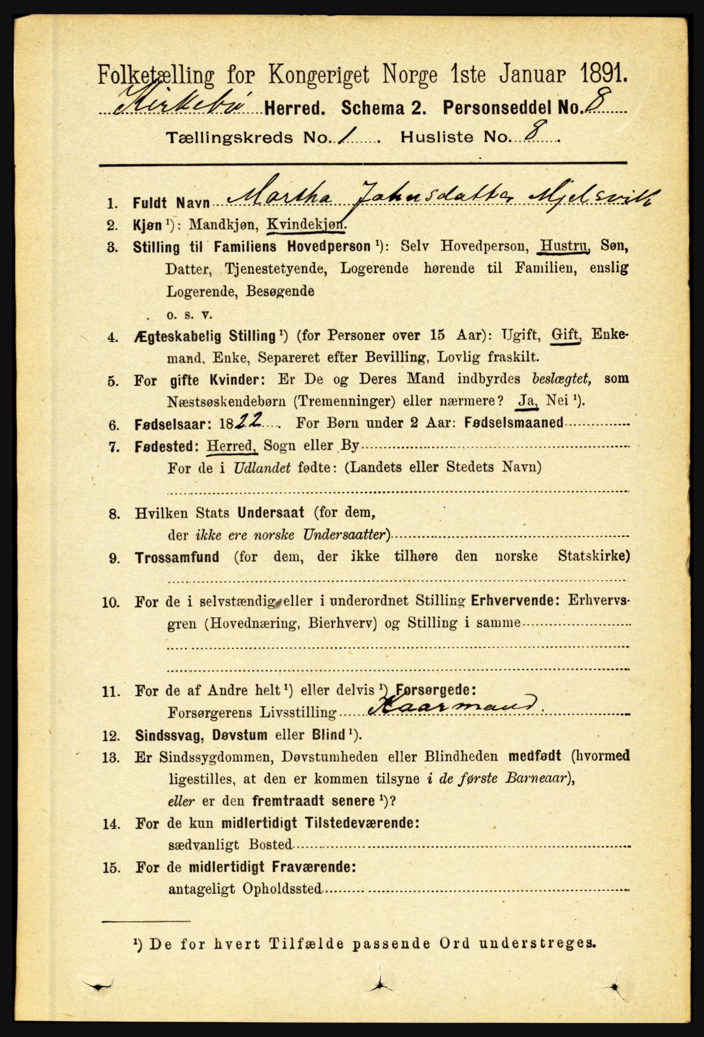 RA, 1891 census for 1416 Kyrkjebø, 1891, p. 114