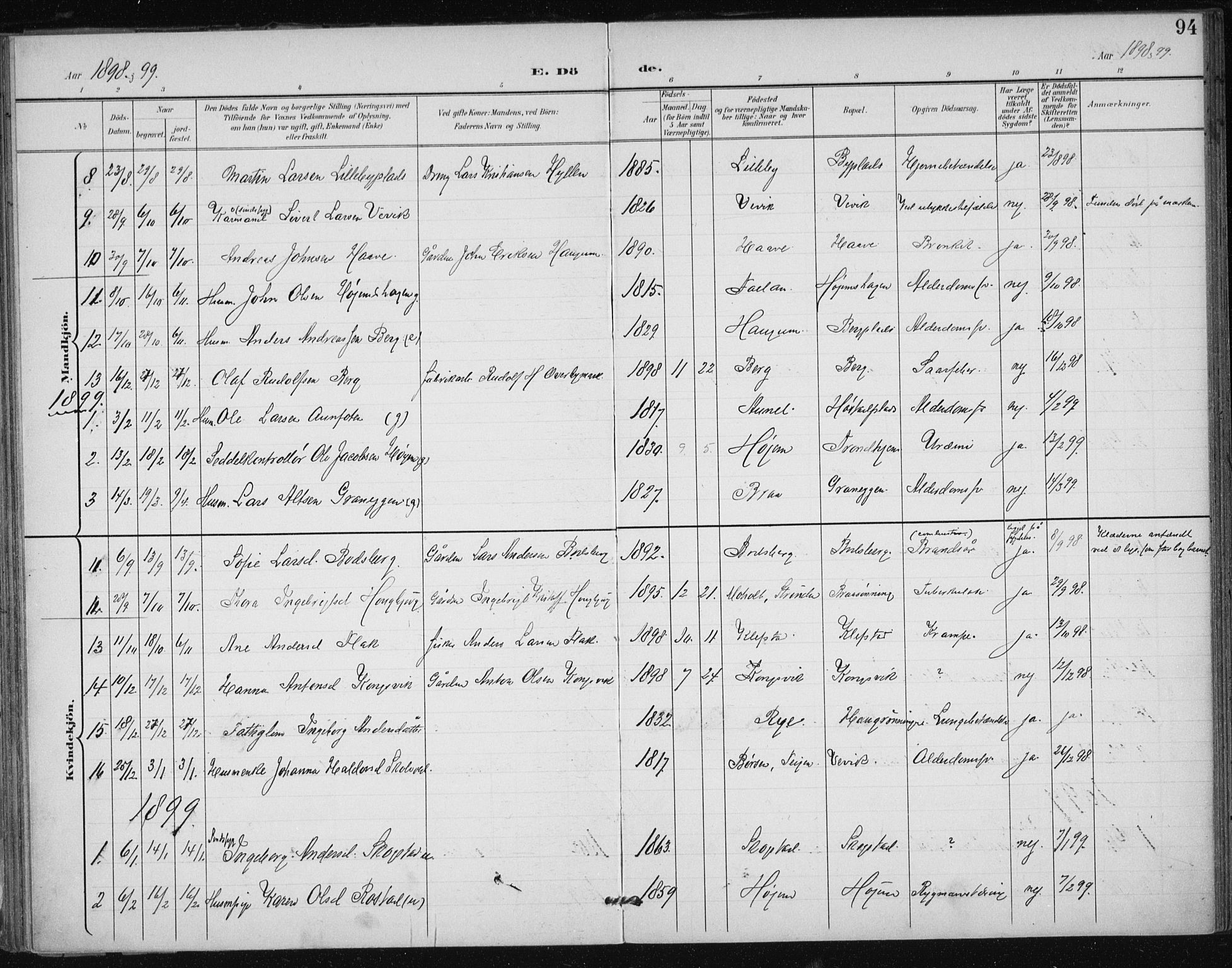 Ministerialprotokoller, klokkerbøker og fødselsregistre - Sør-Trøndelag, SAT/A-1456/612/L0380: Parish register (official) no. 612A12, 1898-1907, p. 94