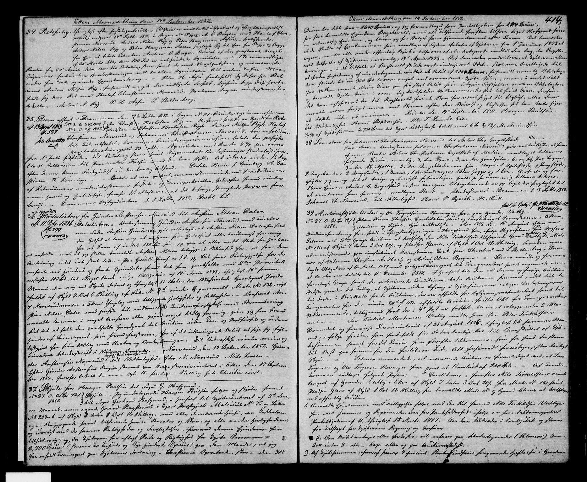 Eiker, Modum og Sigdal sorenskriveri, SAKO/A-123/G/Ga/Gaa/L0013b: Mortgage book no. I 13b, 1852-1854, p. 414