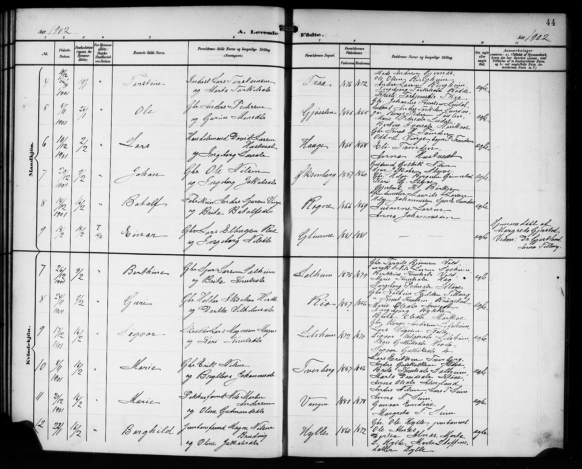 Voss sokneprestembete, AV/SAB-A-79001/H/Hab: Parish register (copy) no. C 2, 1900-1909, p. 44
