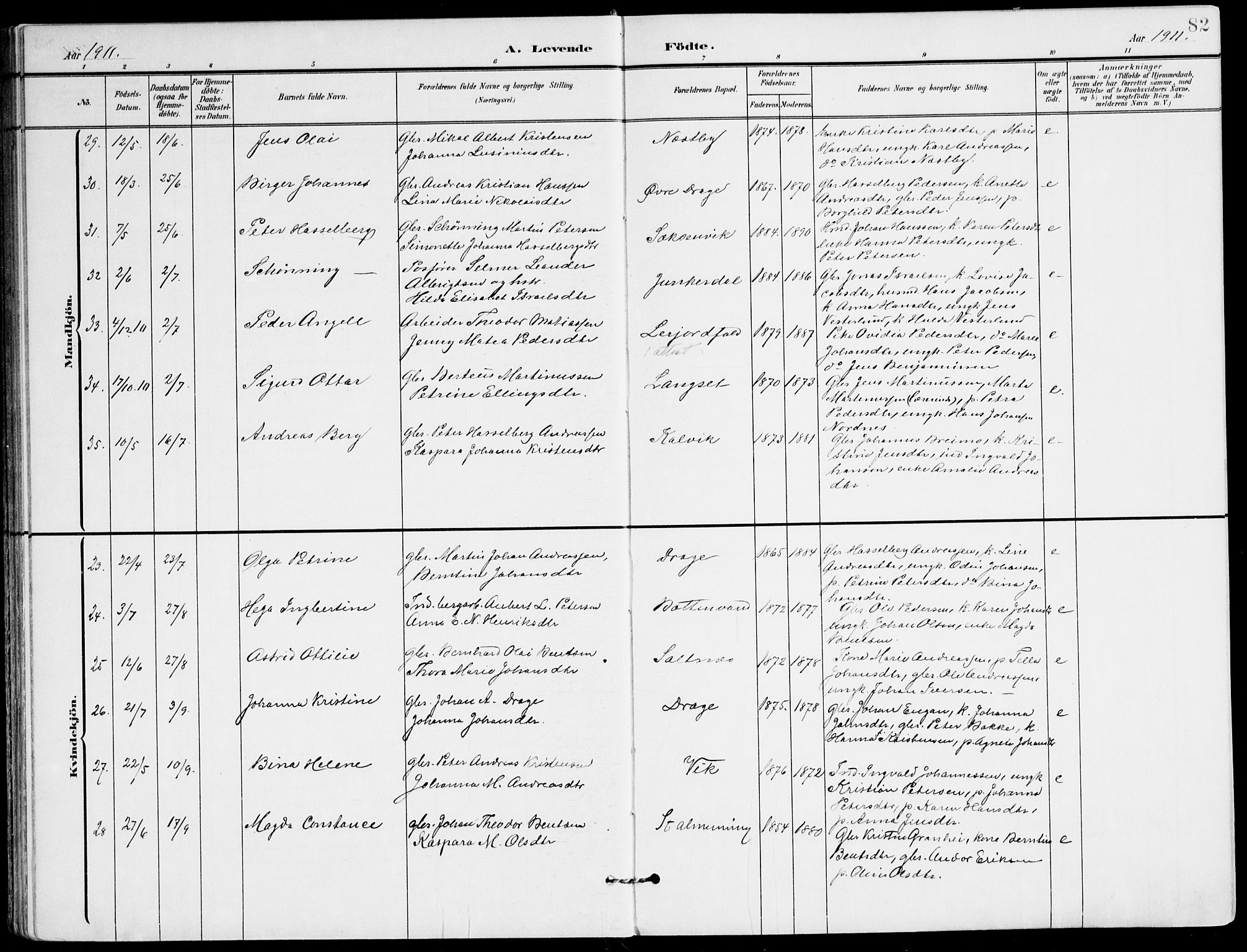 Ministerialprotokoller, klokkerbøker og fødselsregistre - Nordland, AV/SAT-A-1459/847/L0672: Parish register (official) no. 847A12, 1902-1919, p. 82