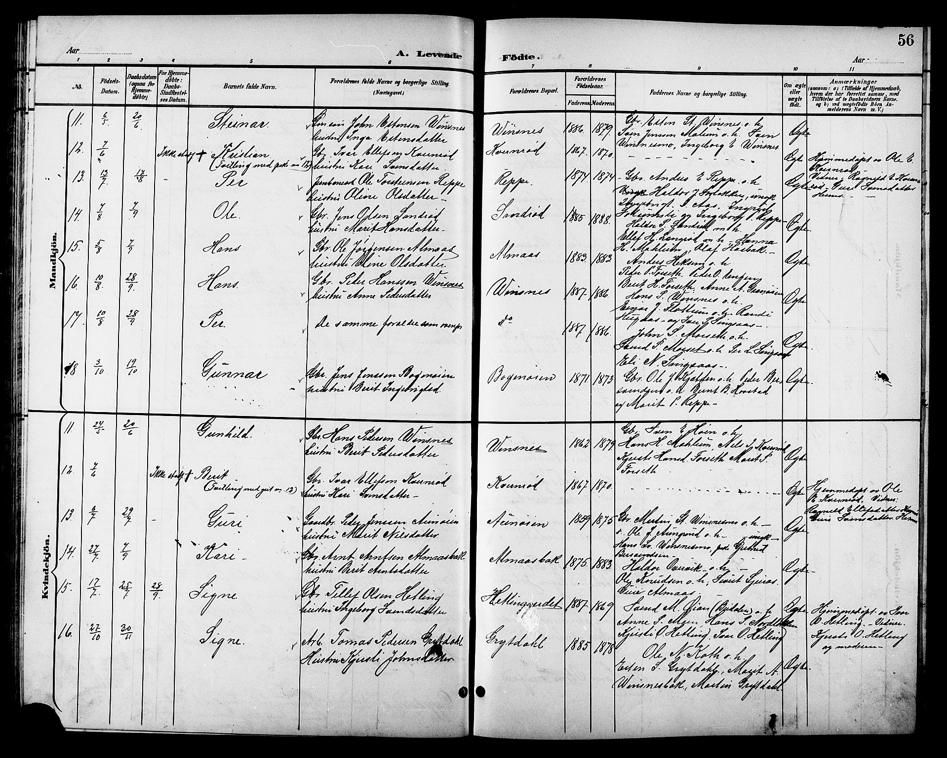 Ministerialprotokoller, klokkerbøker og fødselsregistre - Sør-Trøndelag, AV/SAT-A-1456/688/L1029: Parish register (copy) no. 688C04, 1899-1915, p. 56