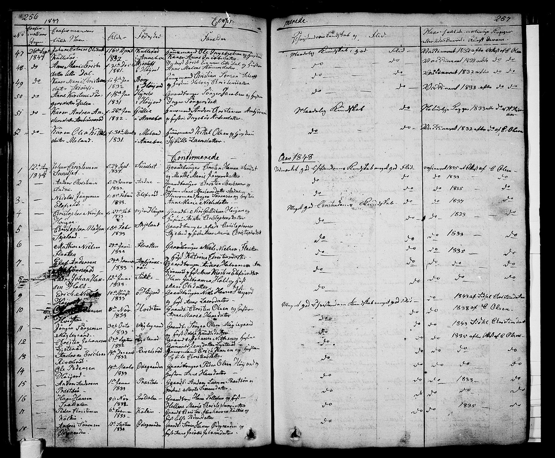 Andebu kirkebøker, AV/SAKO-A-336/G/Ga/L0003: Parish register (copy) no. I 3, 1832-1867, p. 256-257