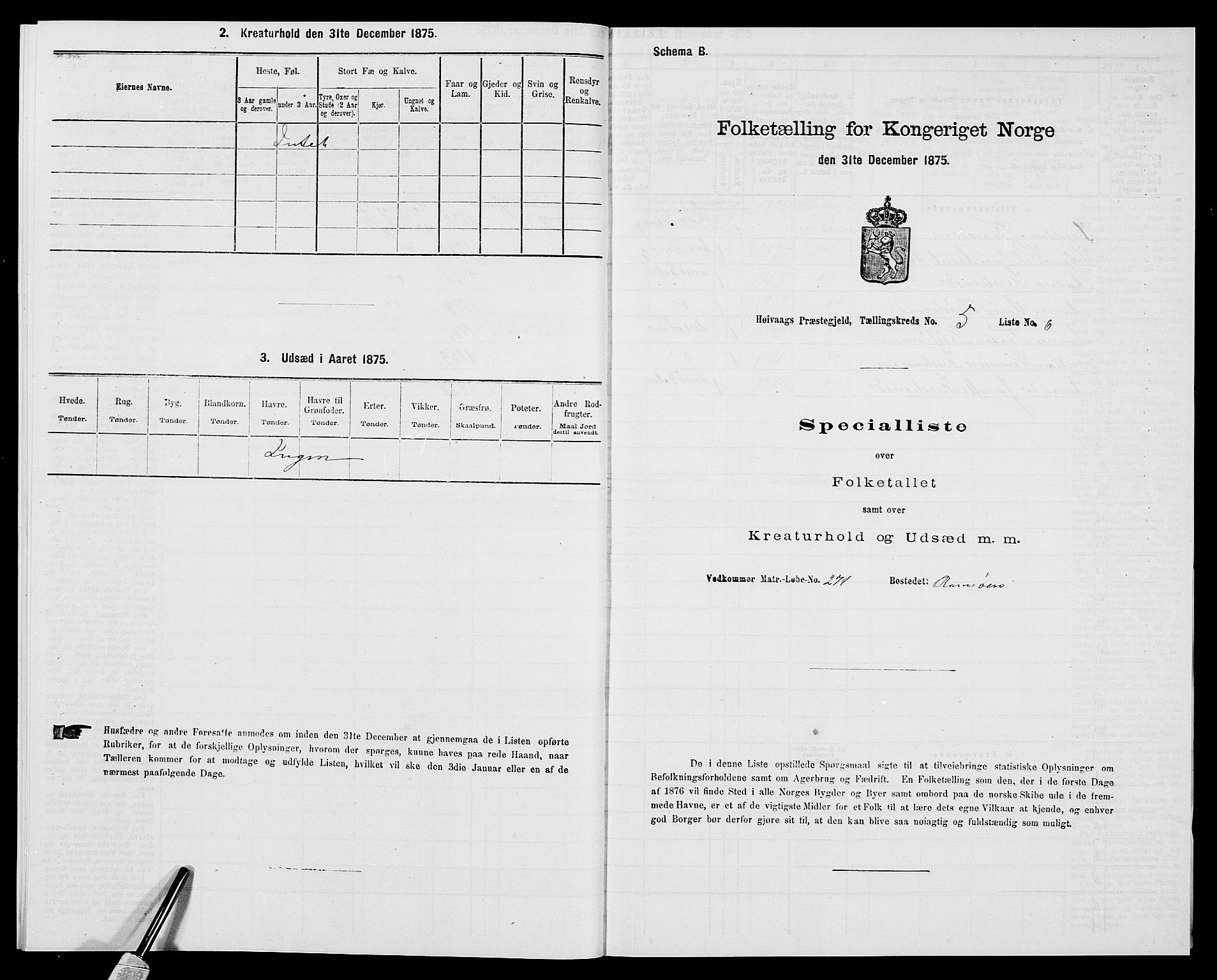 SAK, 1875 census for 0927P Høvåg, 1875, p. 623