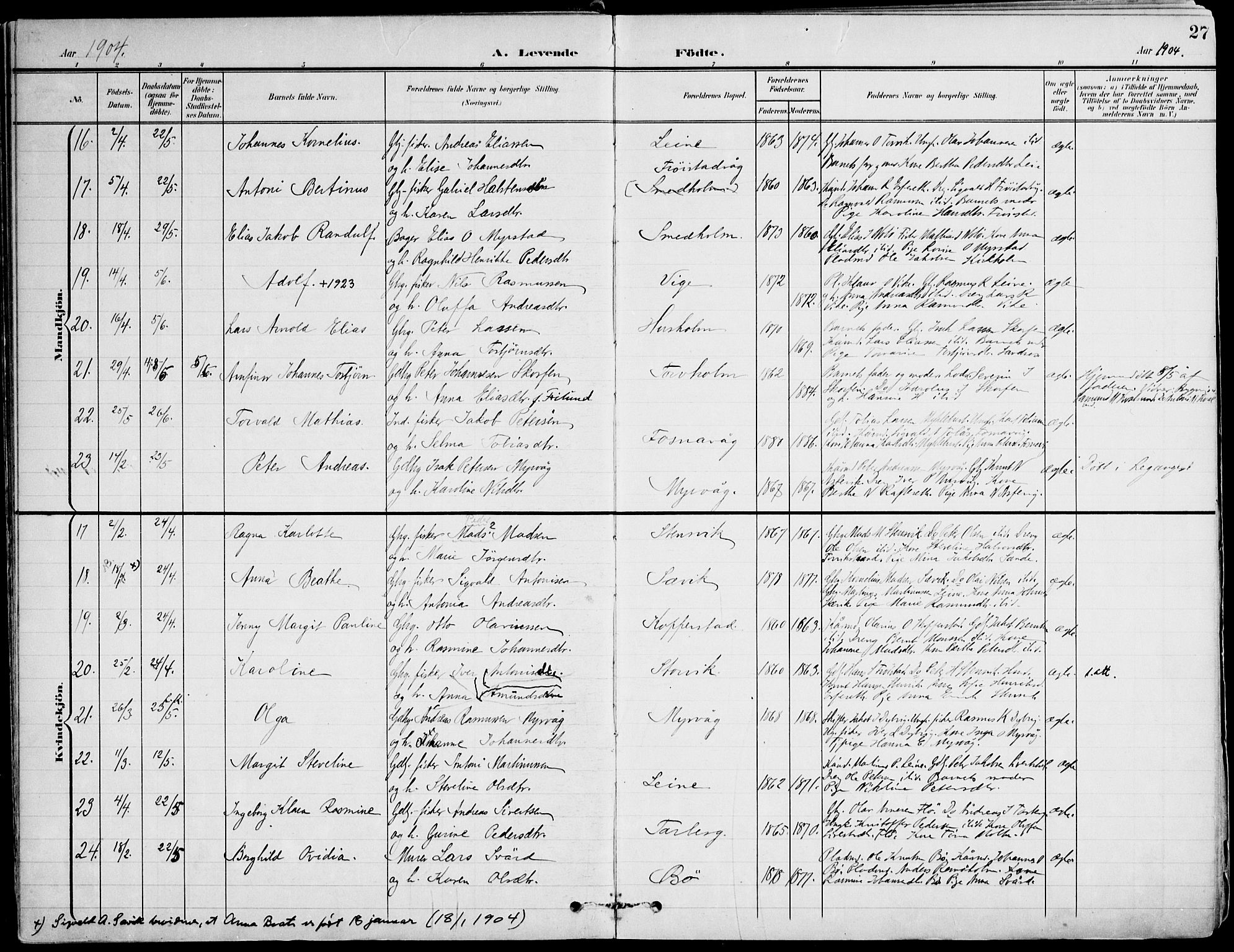 Ministerialprotokoller, klokkerbøker og fødselsregistre - Møre og Romsdal, AV/SAT-A-1454/507/L0075: Parish register (official) no. 507A10, 1901-1920, p. 27