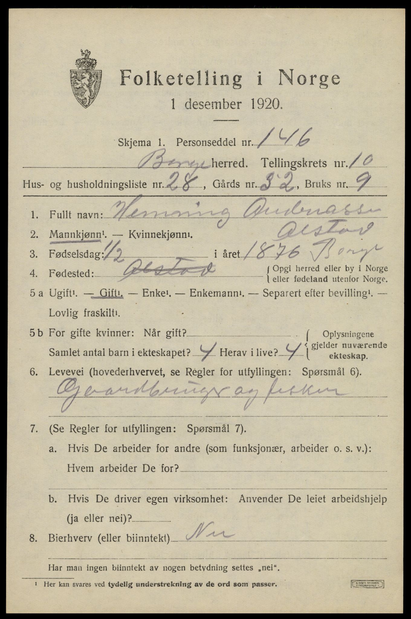 SAT, 1920 census for Borge, 1920, p. 8991