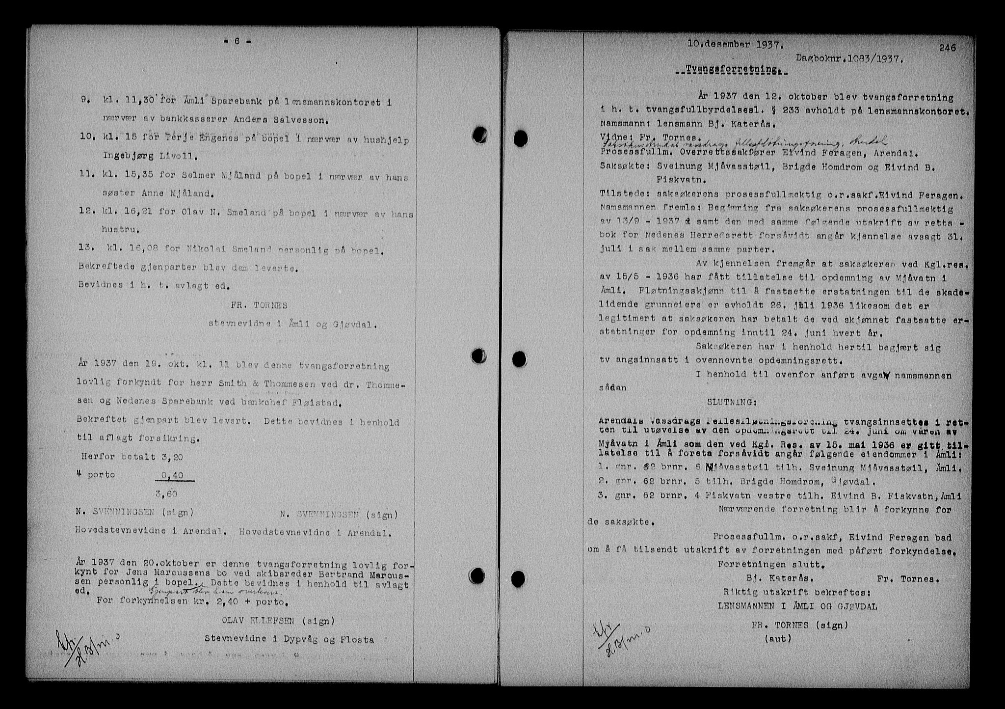 Nedenes sorenskriveri, AV/SAK-1221-0006/G/Gb/Gba/L0044: Mortgage book no. 40, 1937-1938, Diary no: : 1083/1937