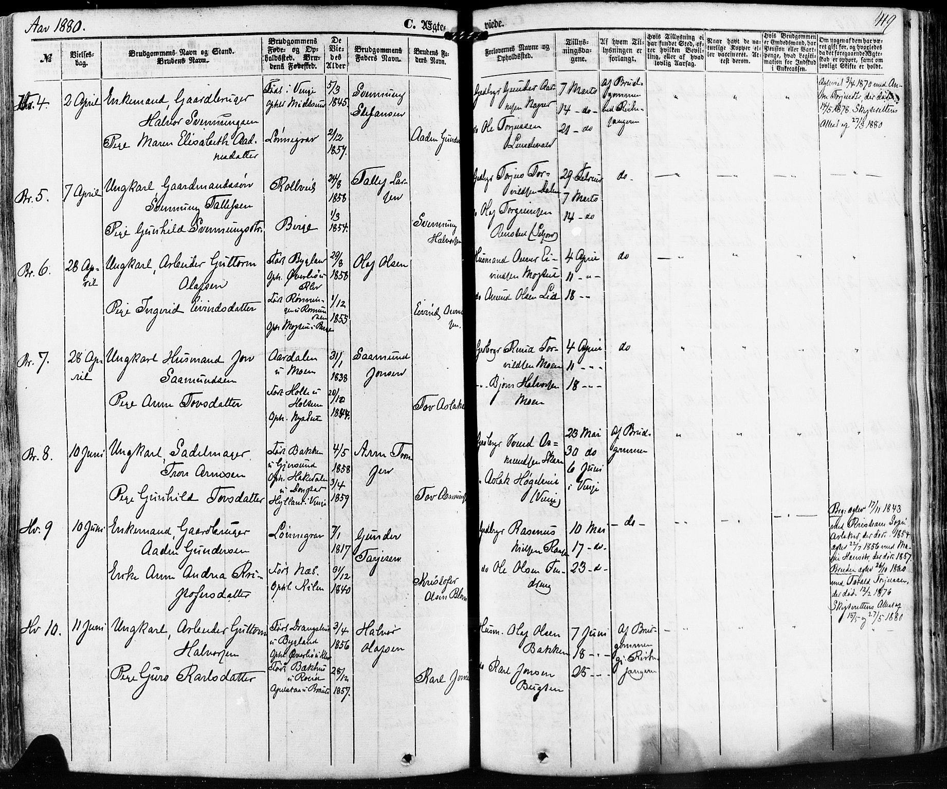 Kviteseid kirkebøker, SAKO/A-276/F/Fa/L0007: Parish register (official) no. I 7, 1859-1881, p. 419