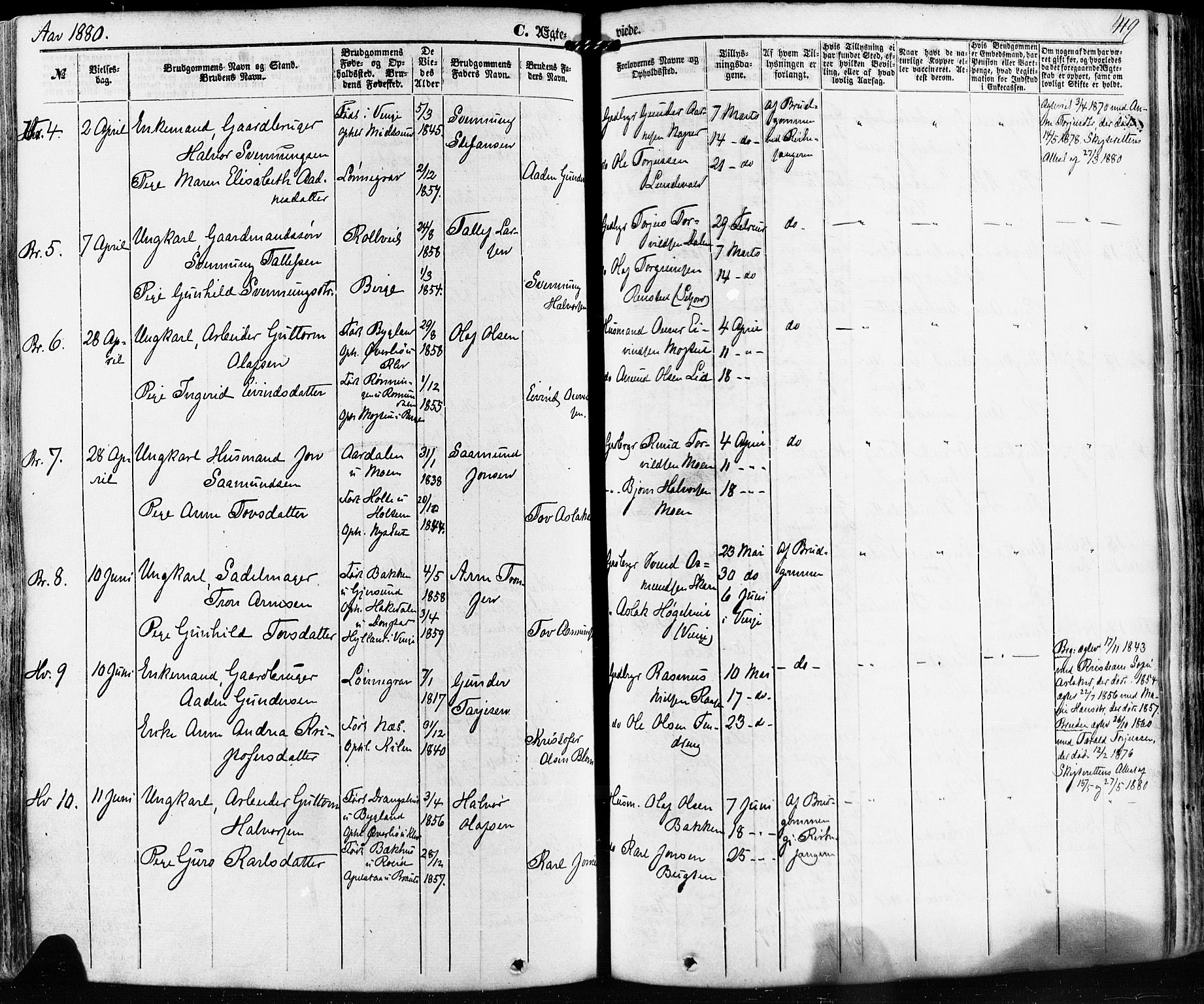 Kviteseid kirkebøker, AV/SAKO-A-276/F/Fa/L0007: Parish register (official) no. I 7, 1859-1881, p. 419