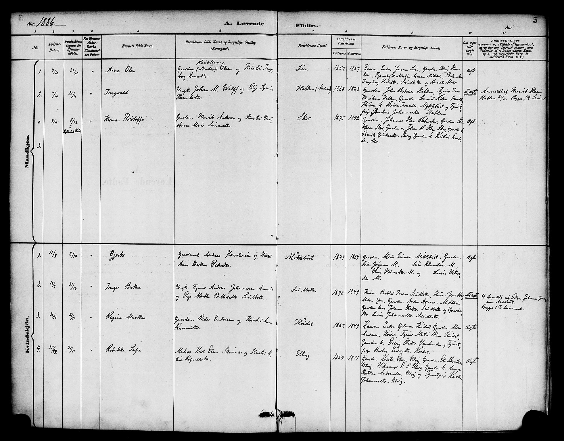 Hyllestad sokneprestembete, SAB/A-80401: Parish register (official) no. D 1, 1886-1905, p. 5