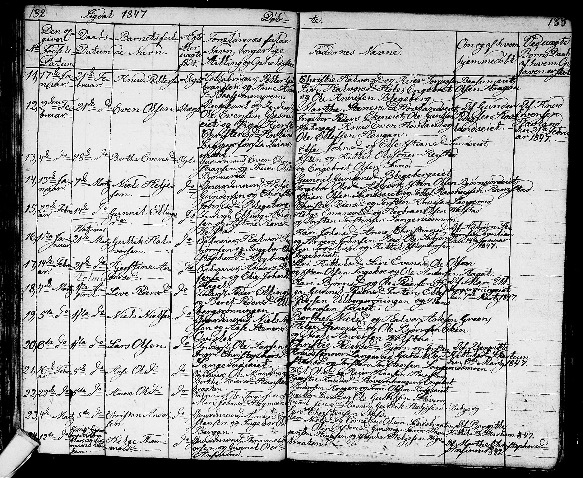 Sigdal kirkebøker, AV/SAKO-A-245/G/Ga/L0002: Parish register (copy) no. I 2, 1835-1856, p. 132-133