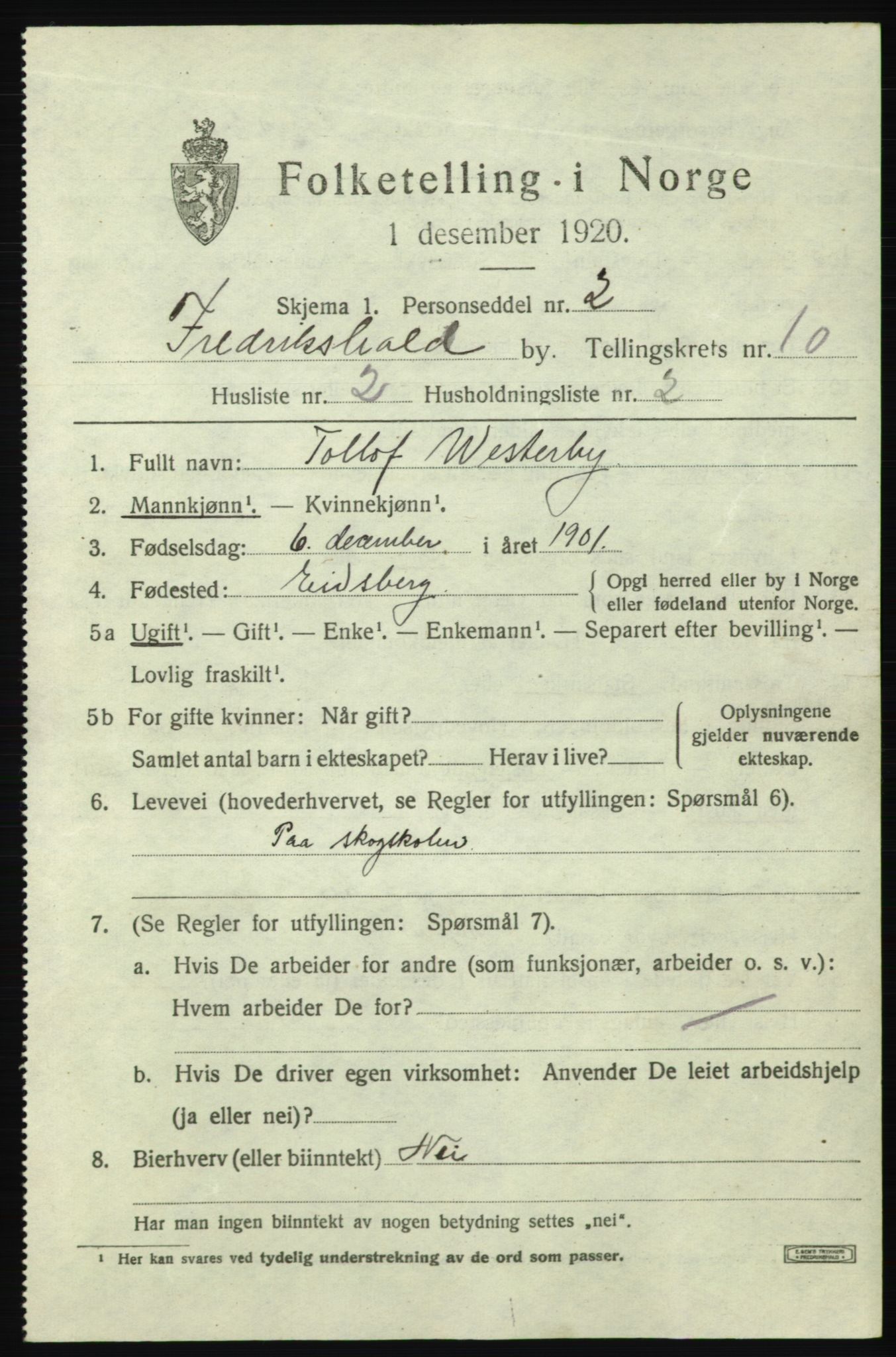 SAO, 1920 census for Fredrikshald, 1920, p. 17456