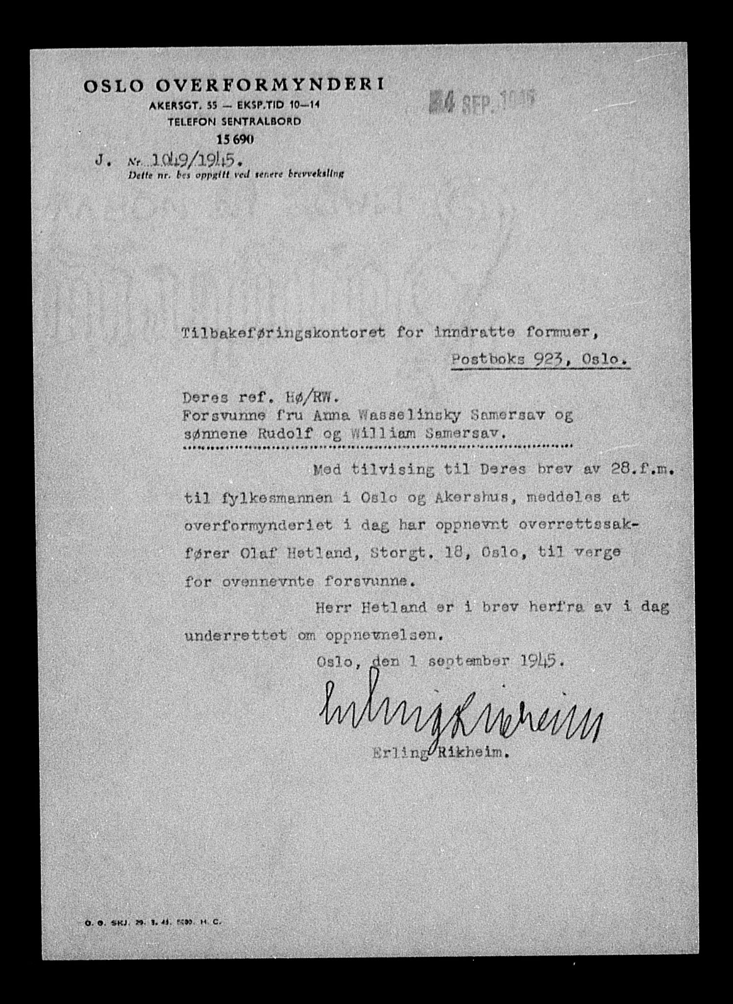 Justisdepartementet, Tilbakeføringskontoret for inndratte formuer, AV/RA-S-1564/H/Hc/Hcc/L0976: --, 1945-1947, p. 632