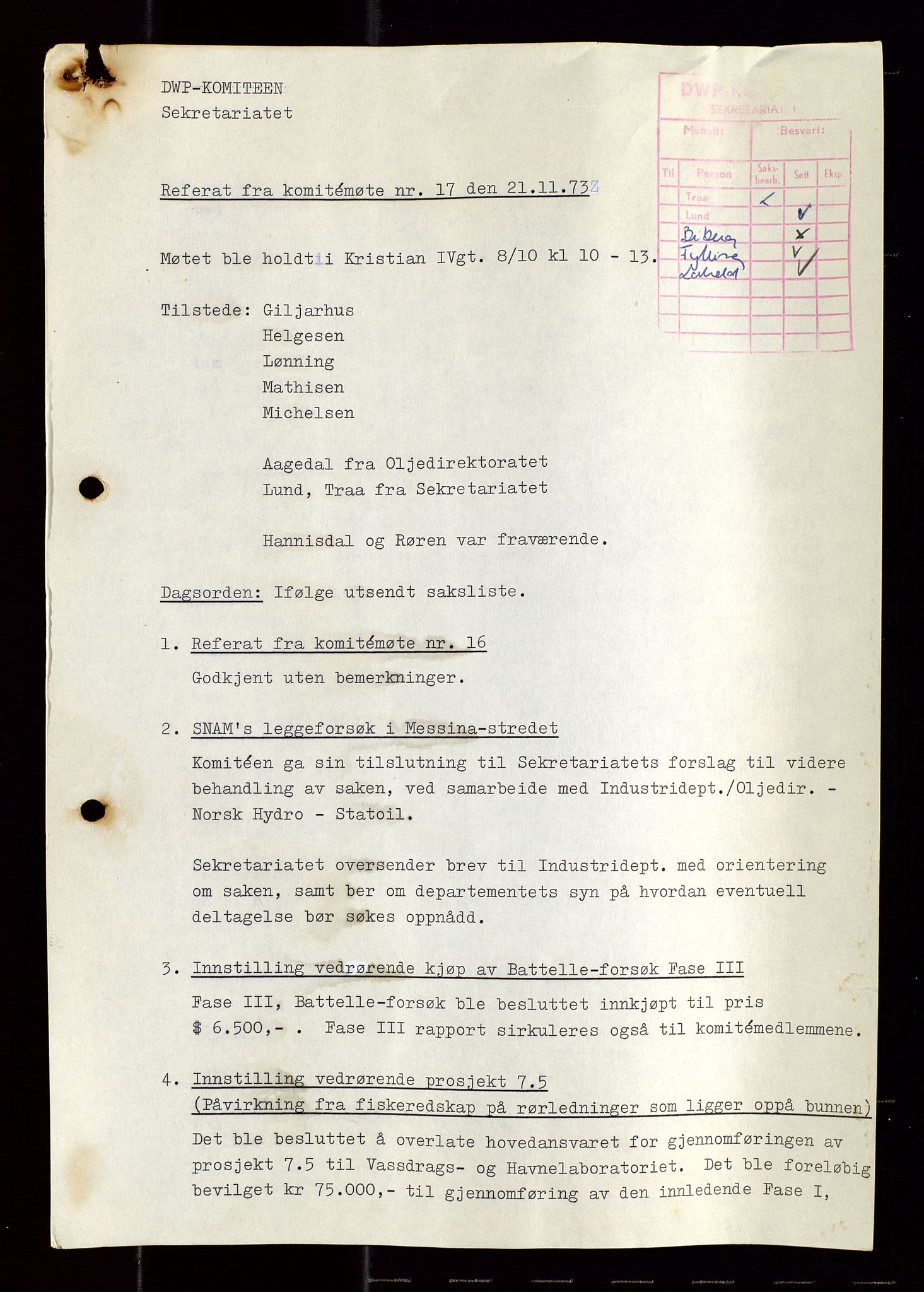 Industridepartementet, Oljekontoret, SAST/A-101348/Di/L0003: DWP, møtereferater, 1972-1974, p. 477