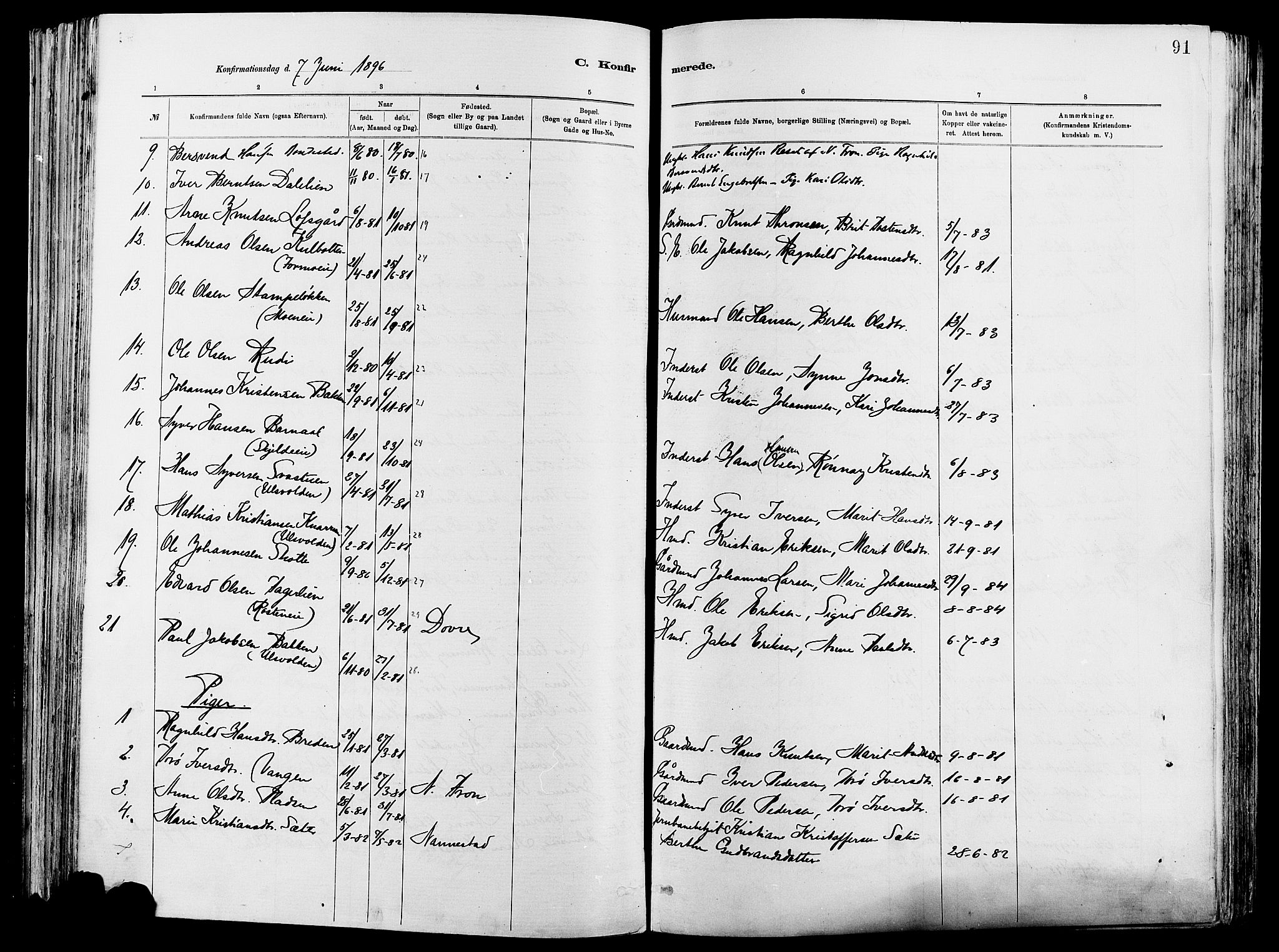 Vågå prestekontor, SAH/PREST-076/H/Ha/Haa/L0008: Parish register (official) no. 8, 1886-1904, p. 91