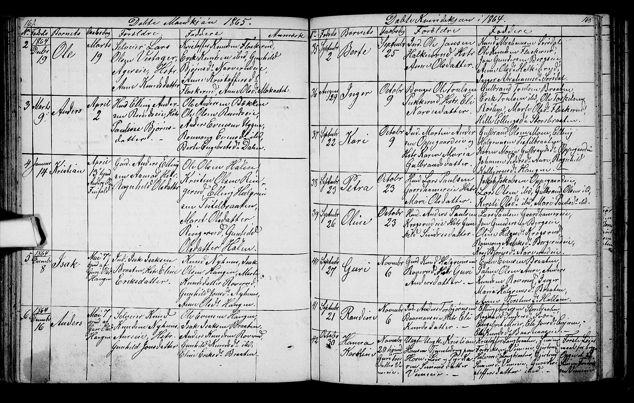 Lunder kirkebøker, SAKO/A-629/G/Ga/L0002: Parish register (copy) no. I 2, 1849-1868, p. 162-163