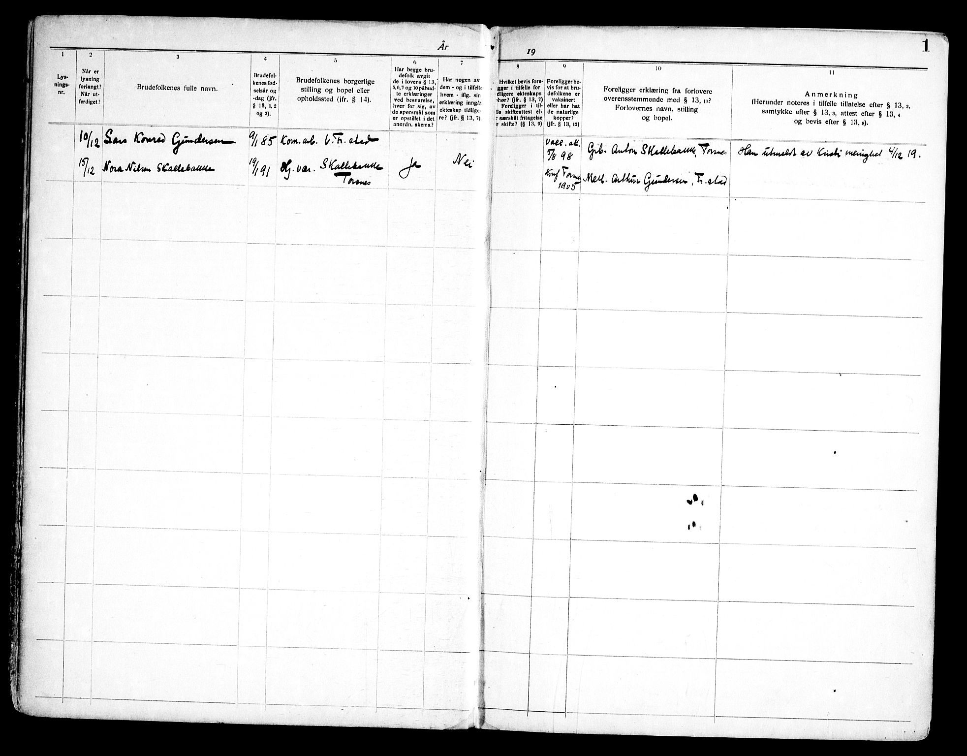 Borge prestekontor Kirkebøker, SAO/A-10903/H/Hb/L0001: Banns register no. II 1, 1919-1966, p. 1
