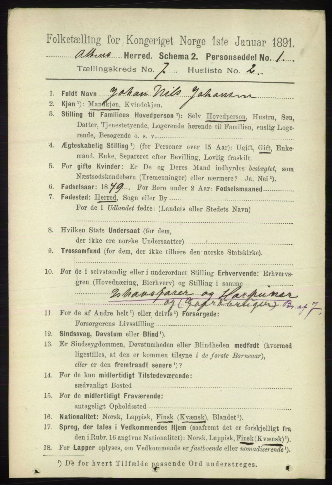 RA, 1891 census for 2012 Alta, 1891, p. 2111