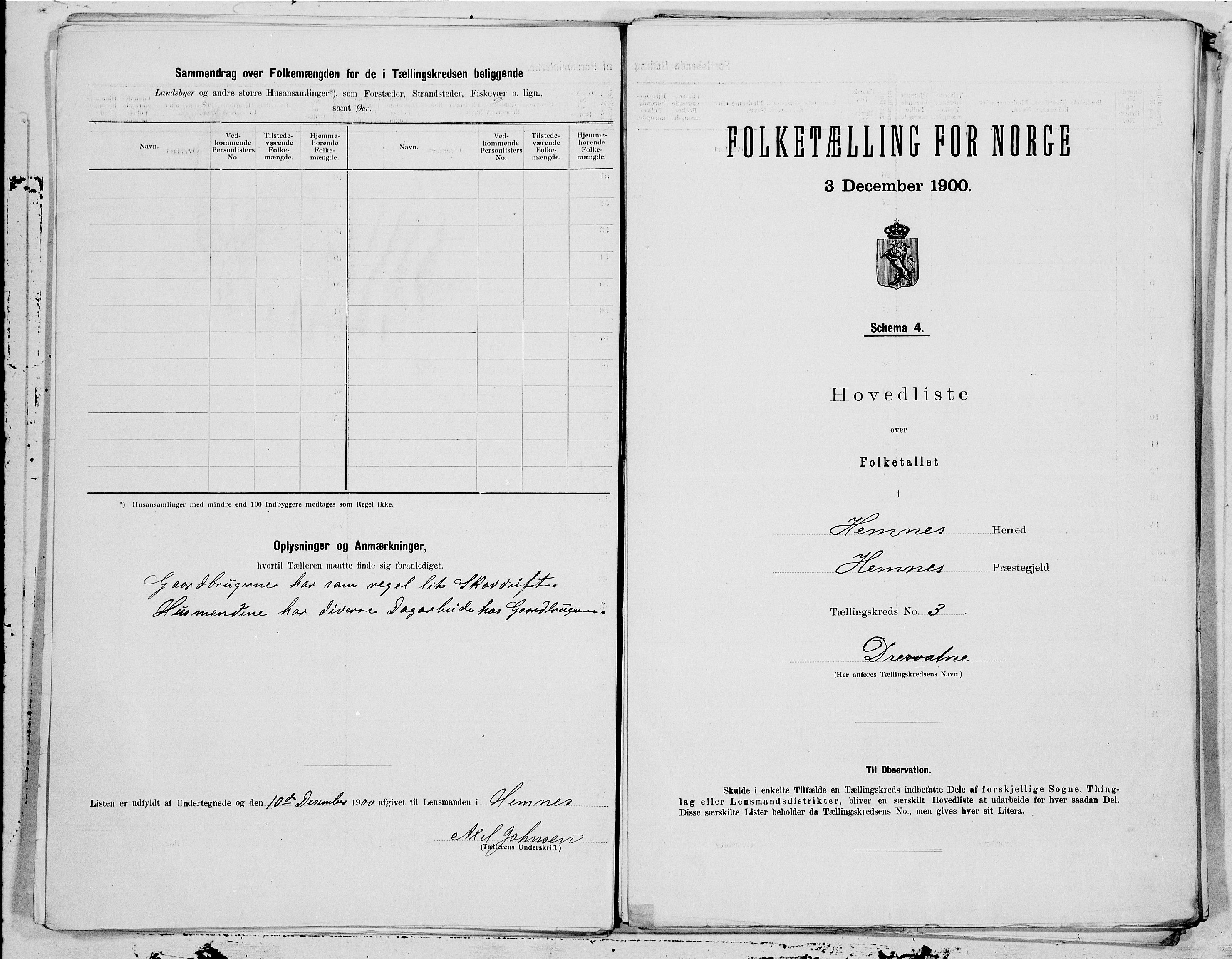 SAT, 1900 census for Hemnes, 1900, p. 6