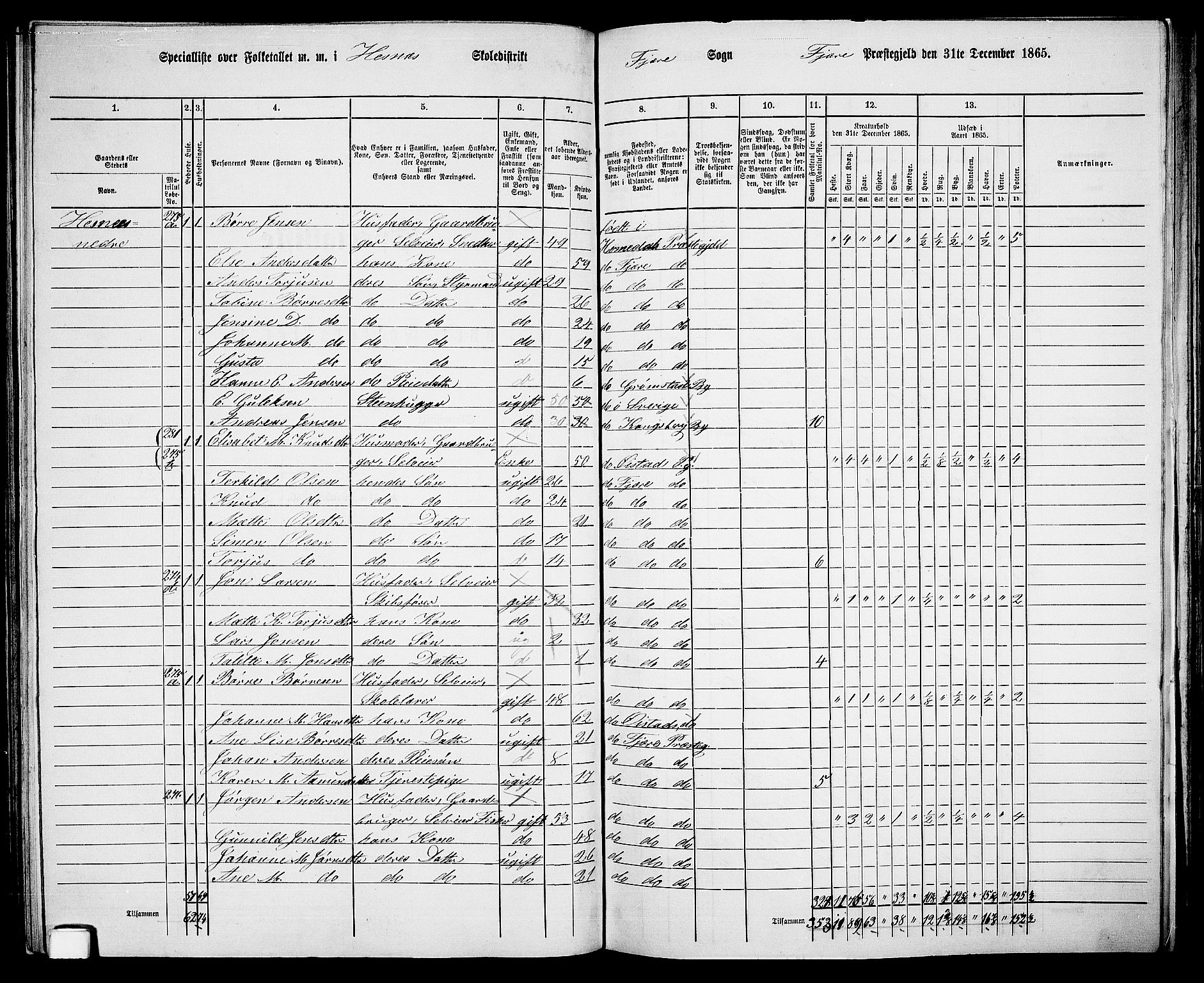 RA, 1865 census for Fjære/Fjære, 1865, p. 96