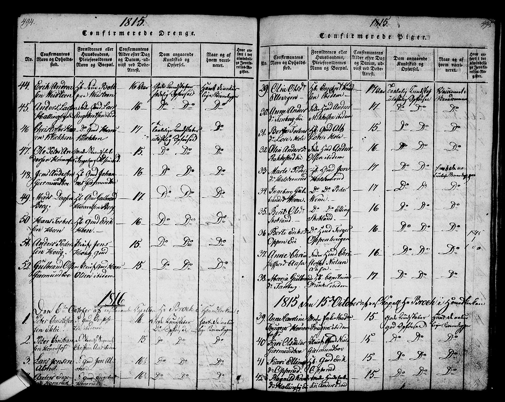 Norderhov kirkebøker, AV/SAKO-A-237/G/Ga/L0002: Parish register (copy) no. I 2, 1814-1867, p. 494-495