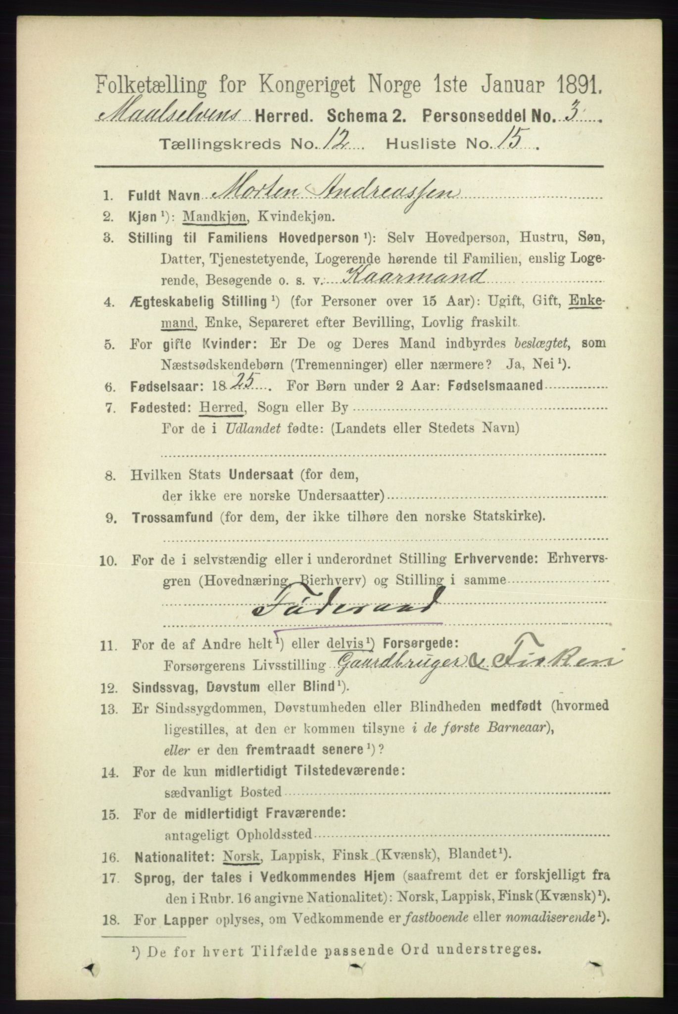 RA, 1891 census for 1924 Målselv, 1891, p. 3890