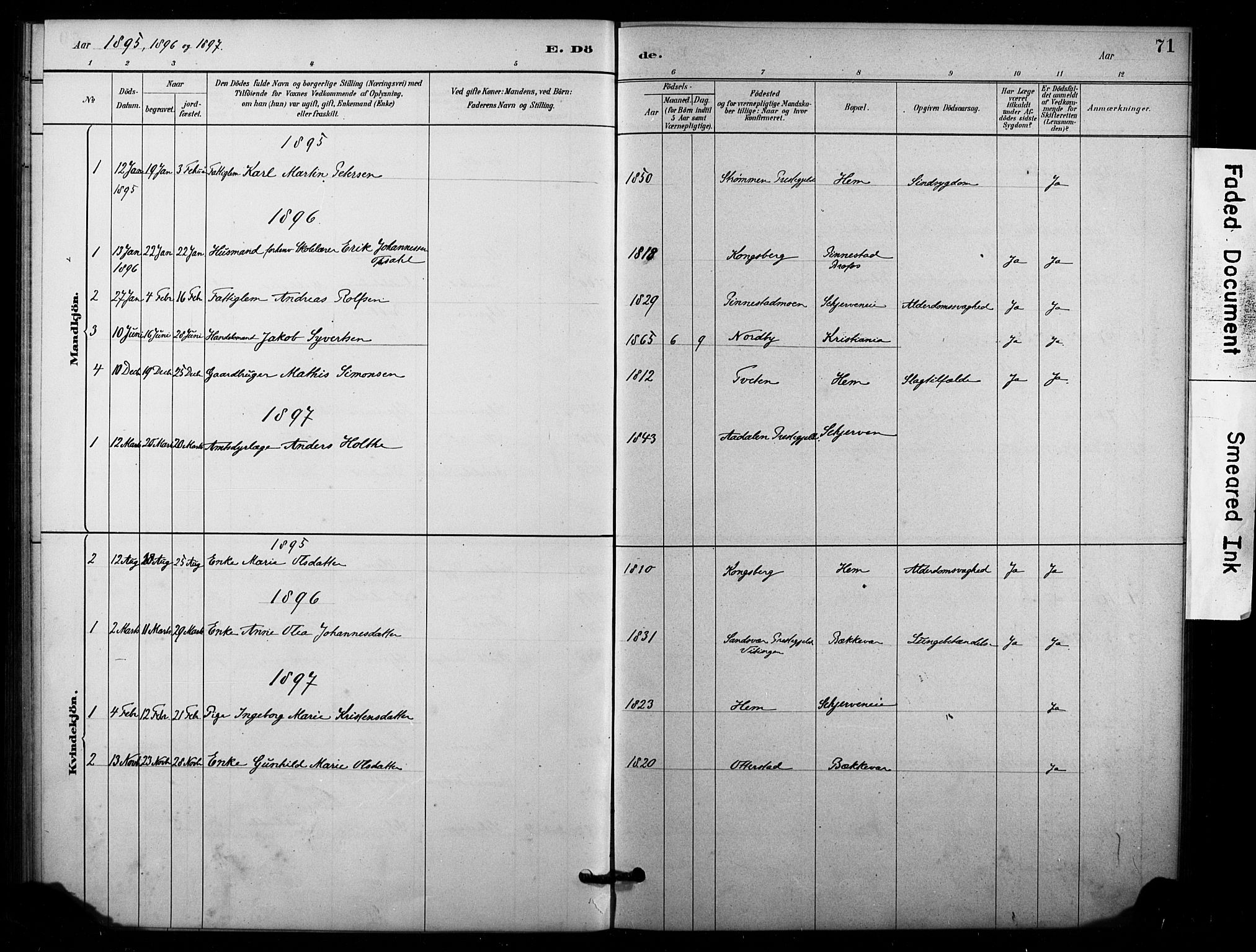 Lardal kirkebøker, AV/SAKO-A-350/F/Fc/L0001: Parish register (official) no. III 1, 1881-1906, p. 71