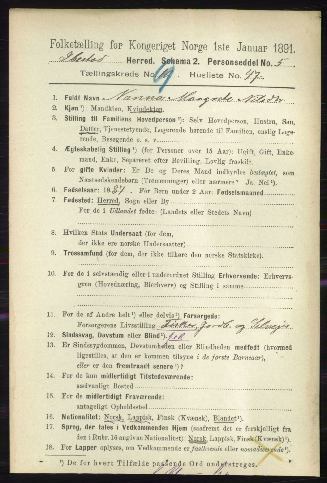 RA, 1891 census for 1917 Ibestad, 1891, p. 6271