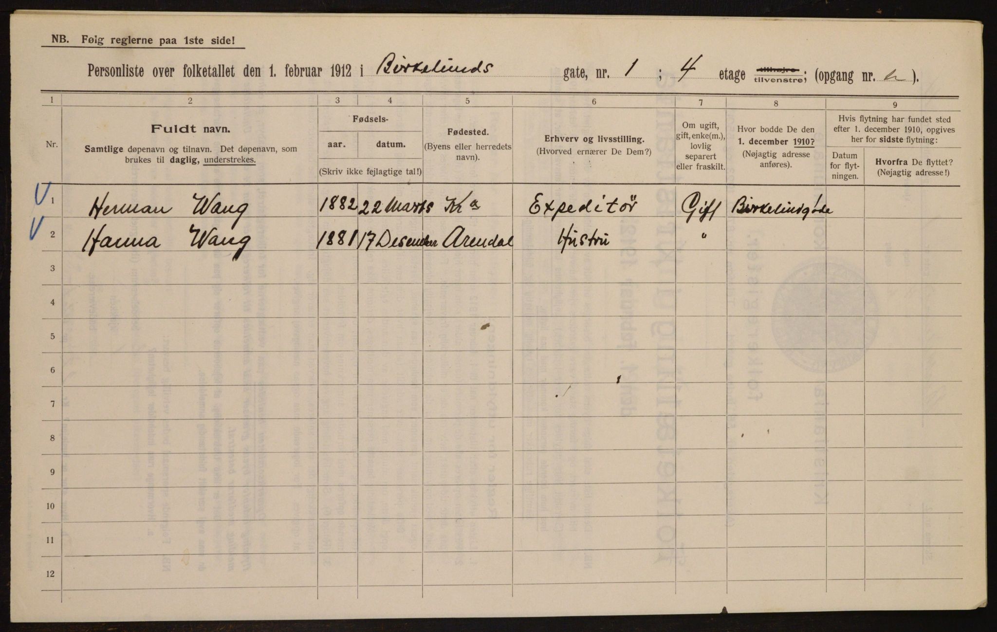 OBA, Municipal Census 1912 for Kristiania, 1912, p. 5037