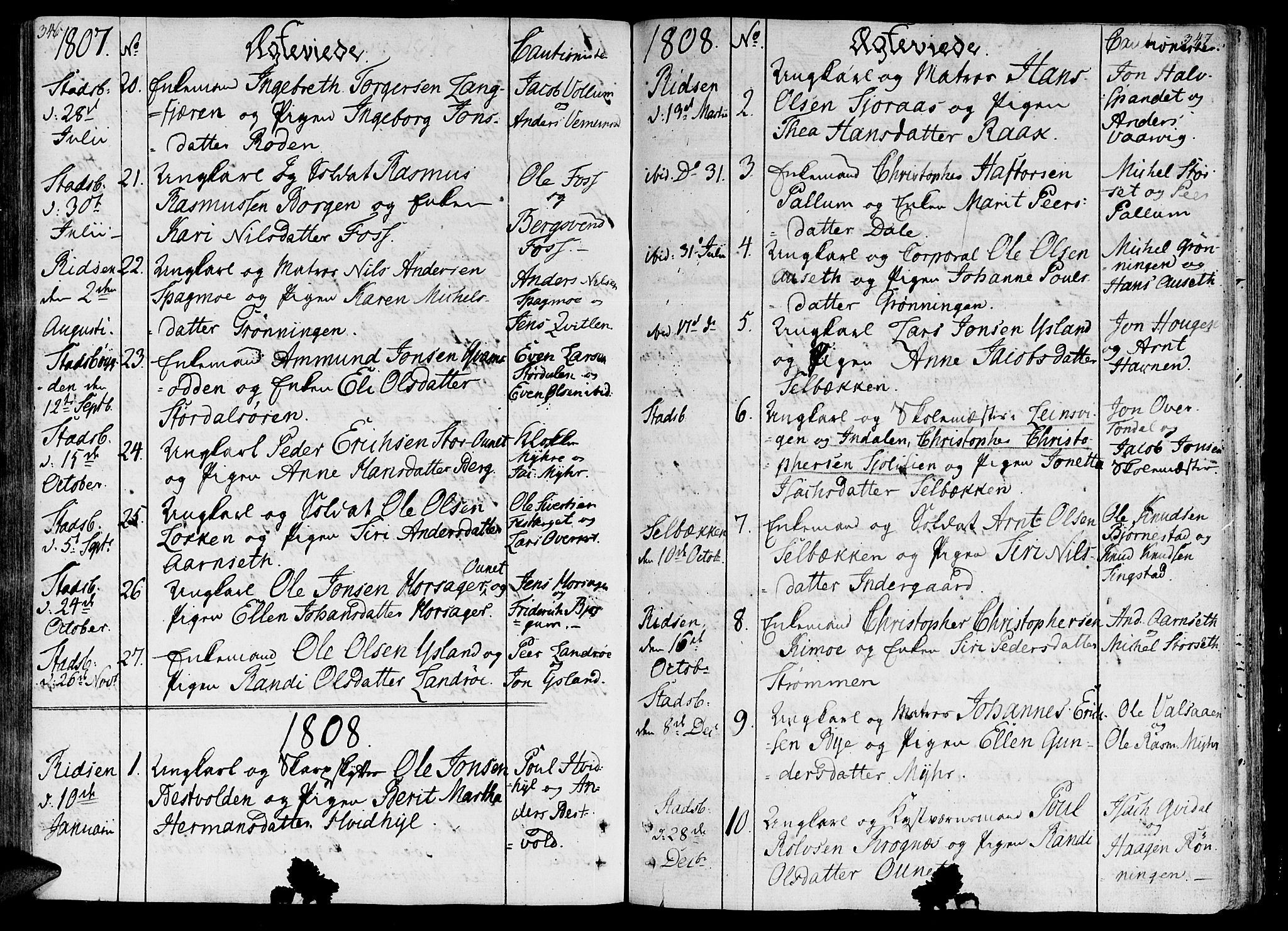Ministerialprotokoller, klokkerbøker og fødselsregistre - Sør-Trøndelag, SAT/A-1456/646/L0607: Parish register (official) no. 646A05, 1806-1815, p. 346-347