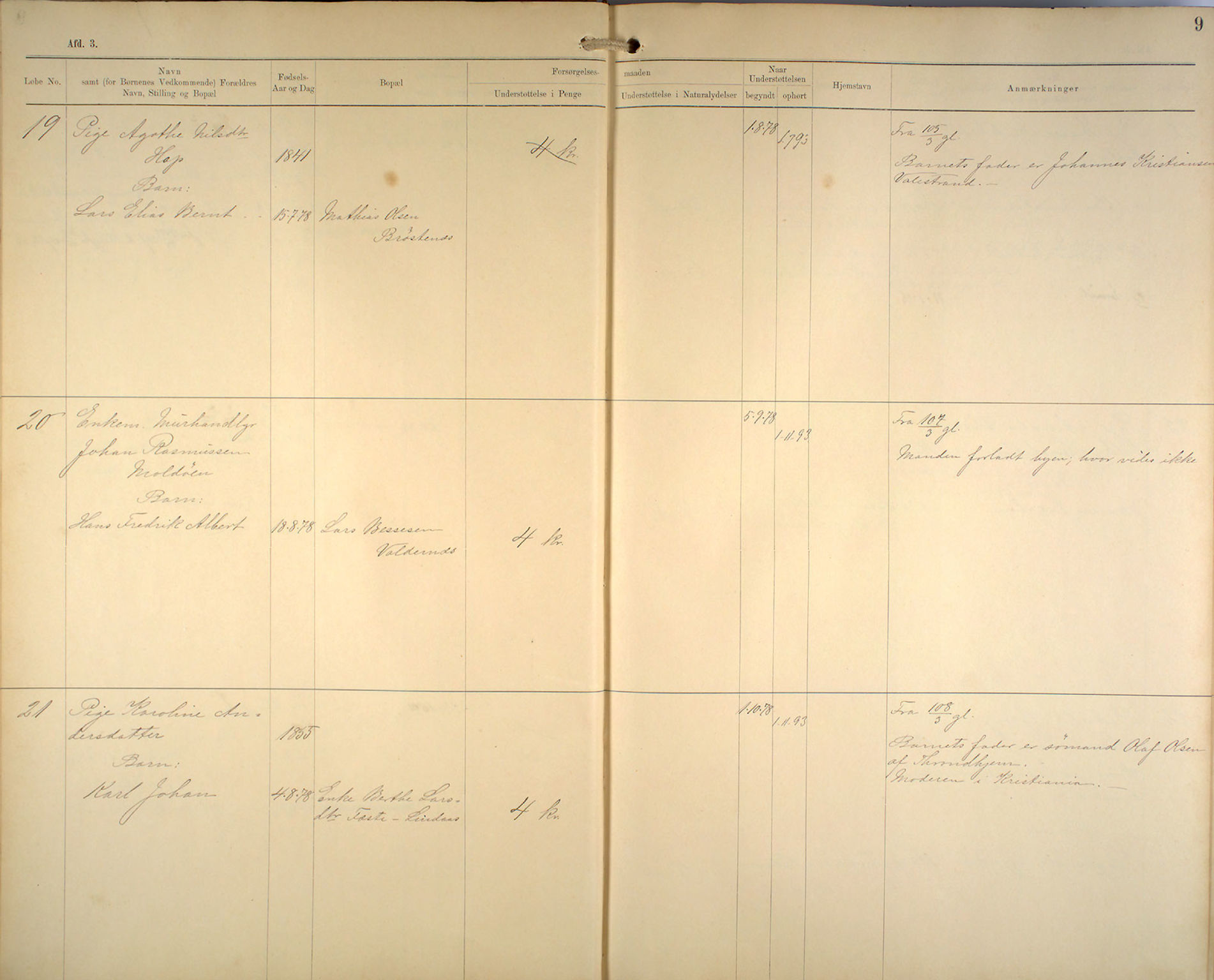 Bergen fattigvesen, BBA/-, 1891-1895, p. 9